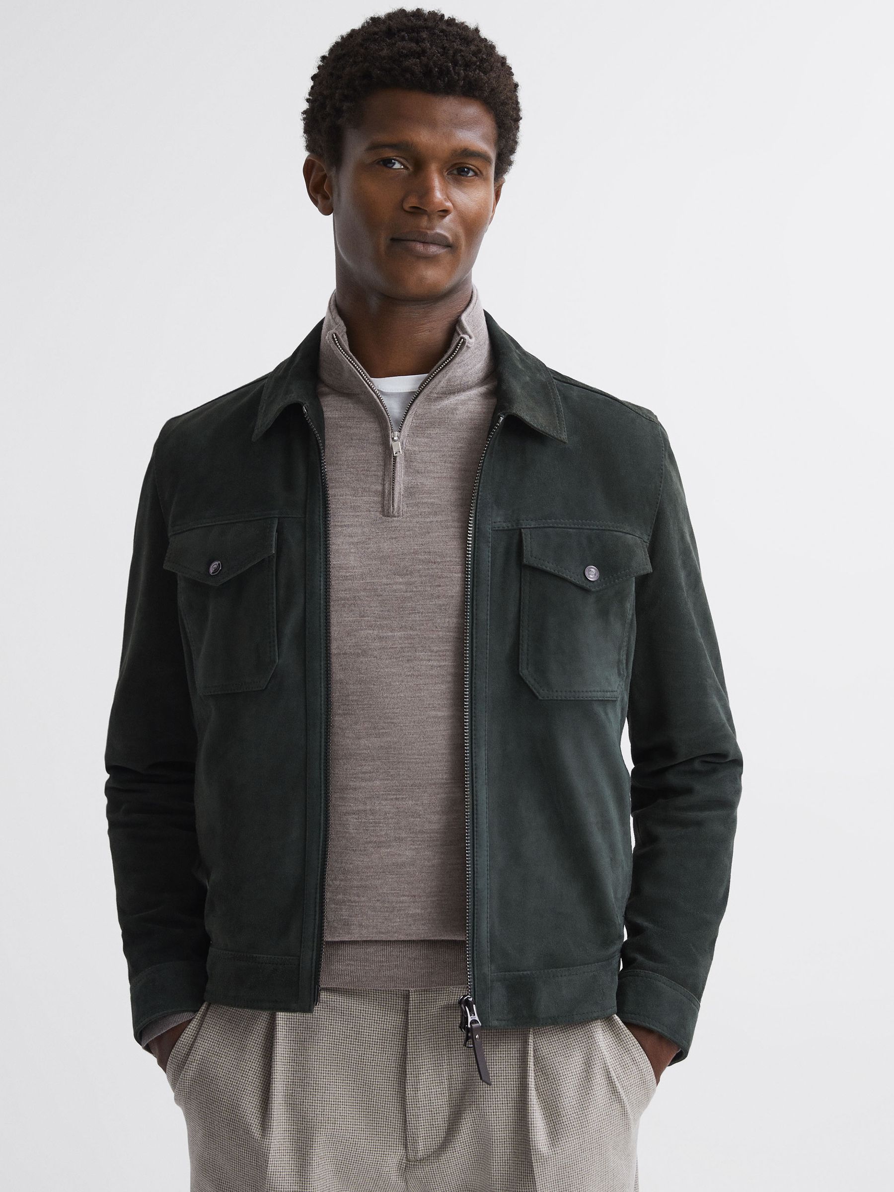 Merino Wool Half-Zip Funnel Neck Jumper in Woodsmoke - Image 5 of 5