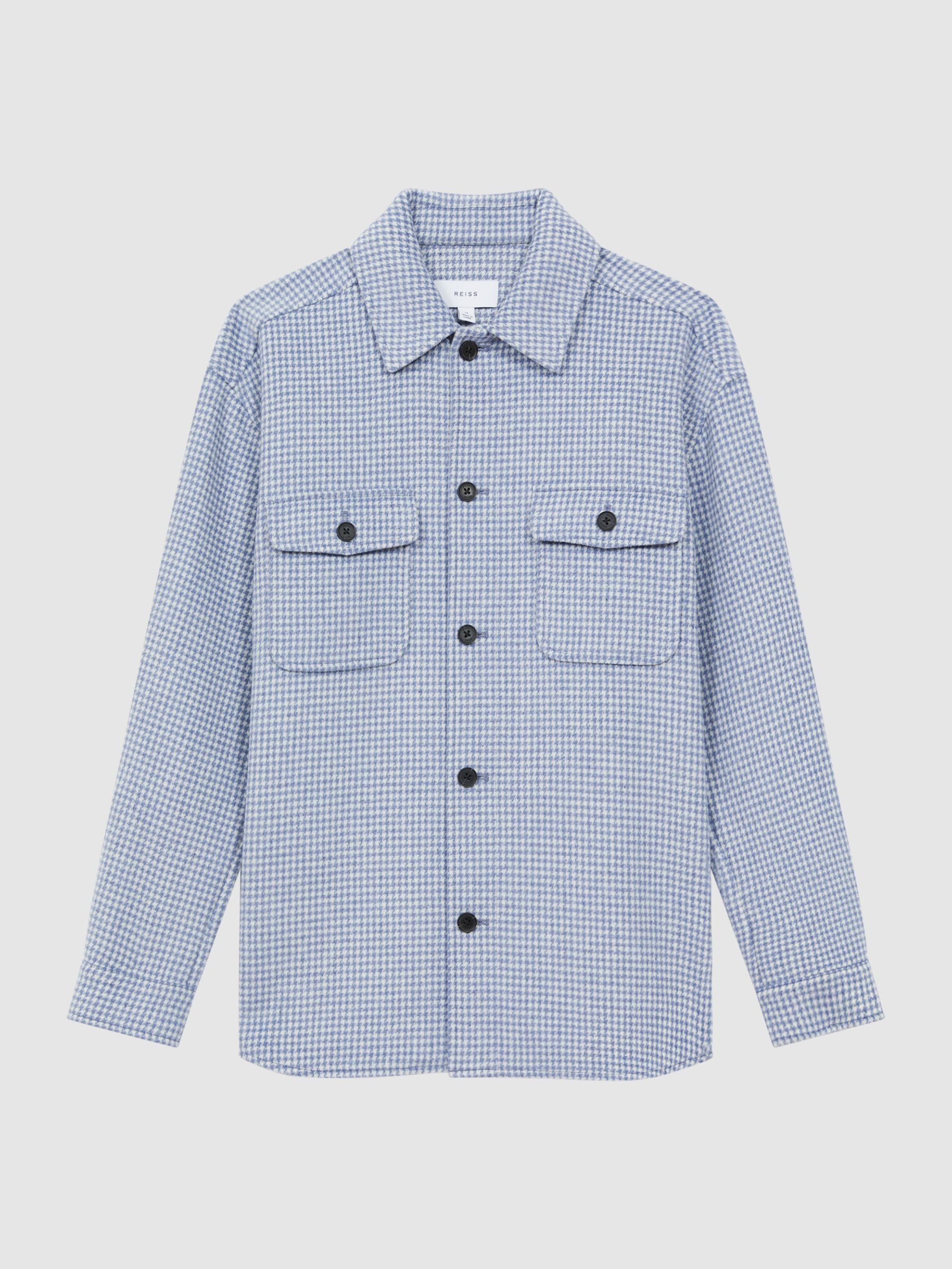 Houndstooth Button-Through Overshirt in Soft Blue/White - Image 2 of 6