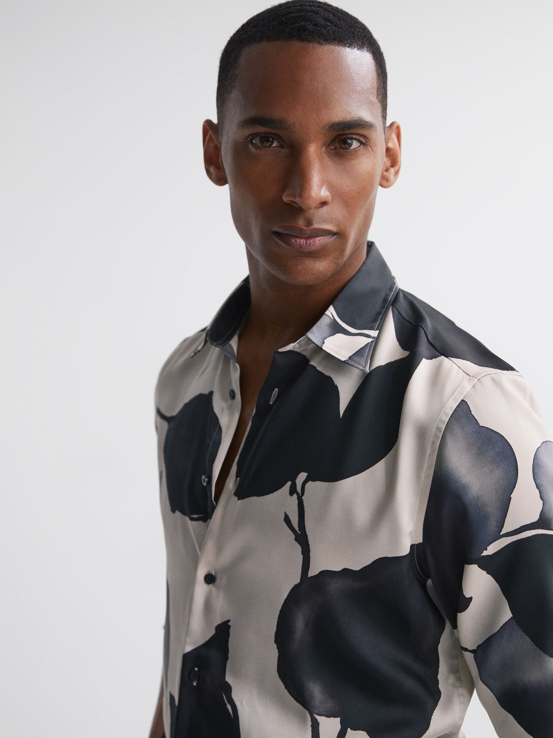 Printed Button-Through Shirt in Grey Multi - Image 1 of 6 Printed Button-Through Shirt in Grey Multi - Image 1 of 6