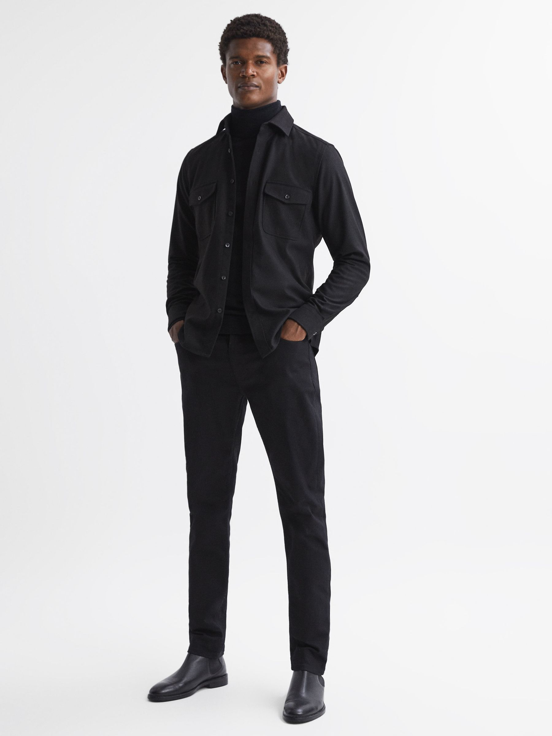 Chaser Black Button-Through Twin Pocket Overshirt - Image 3 of 5