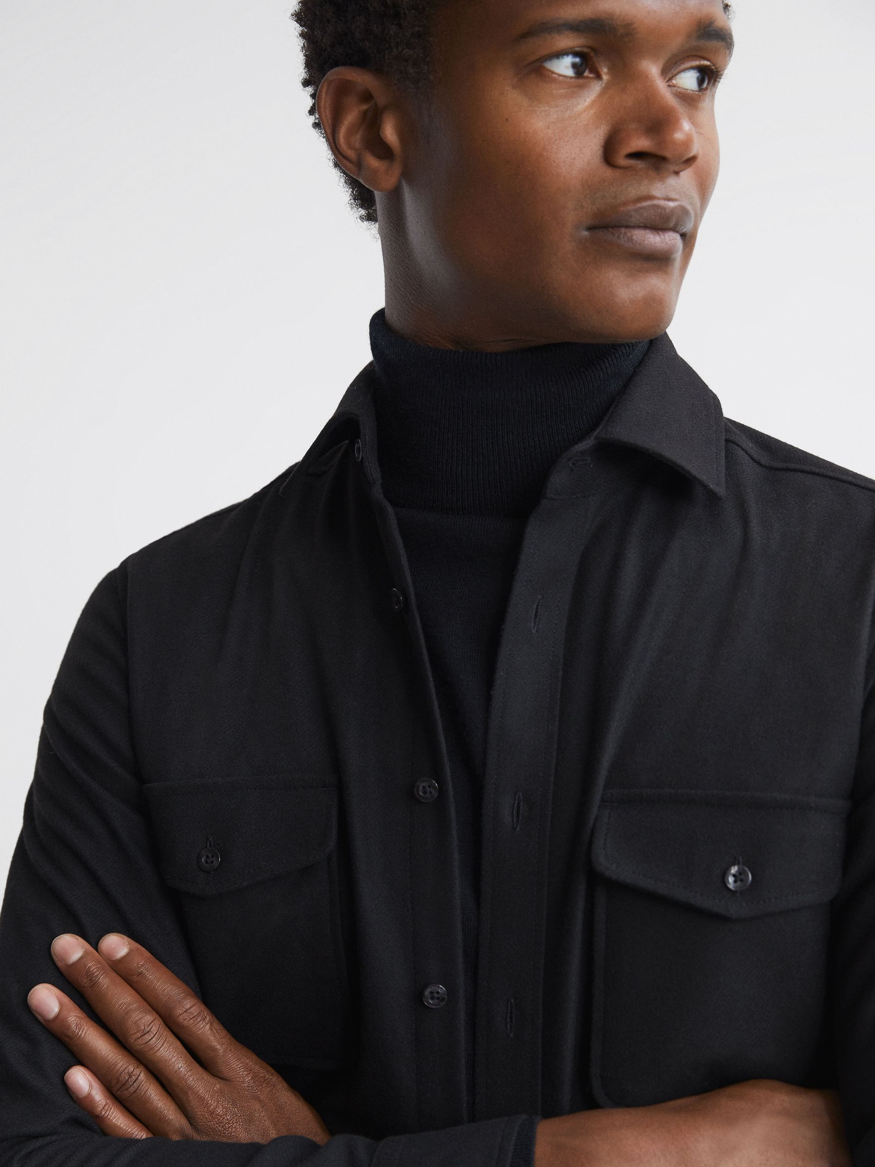 Chaser Black Button-Through Twin Pocket Overshirt - Image 4 of 5