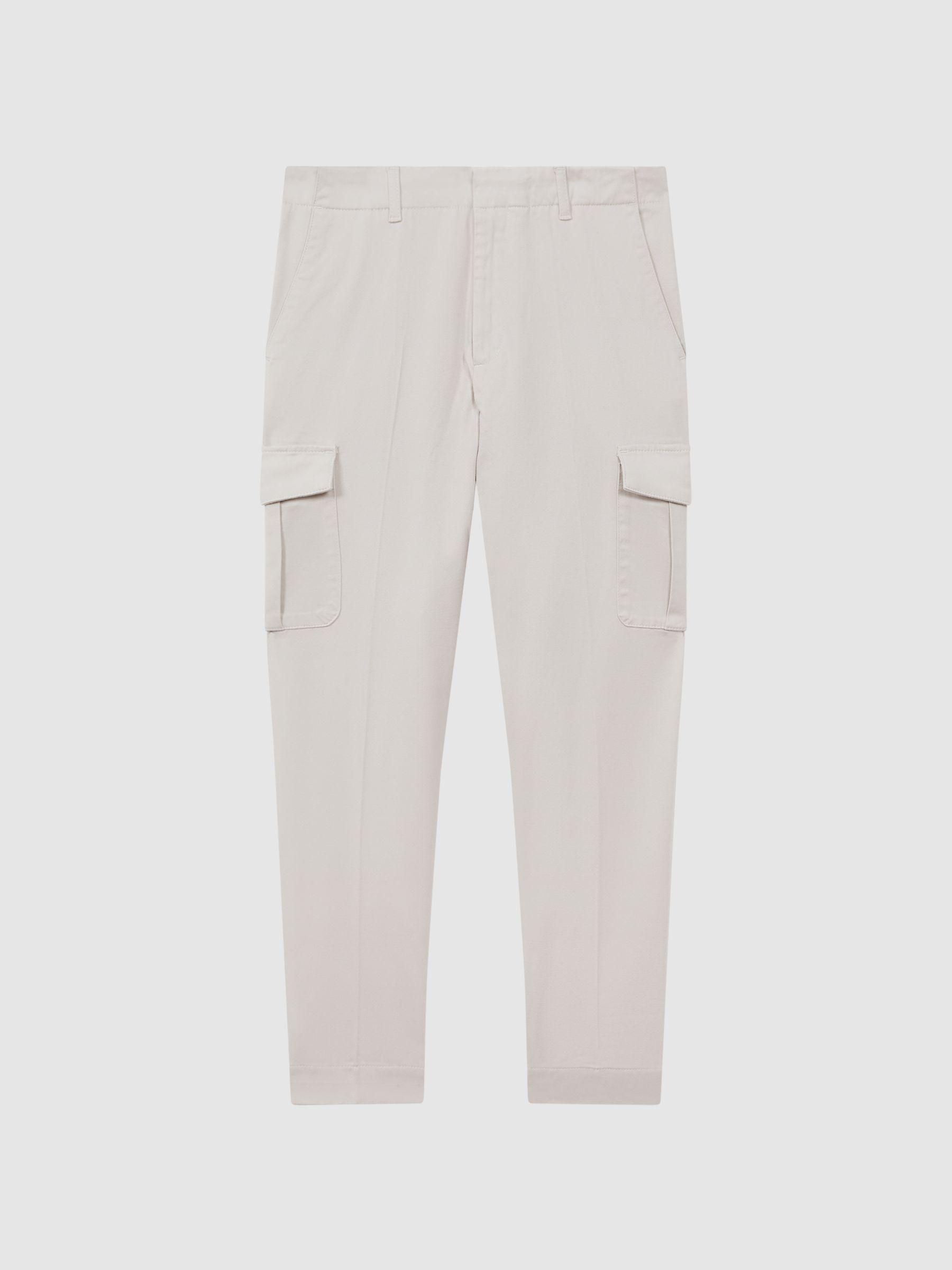 Tapered Brushed Cotton Cargo Trousers in Ecru - Image 2 of 5
