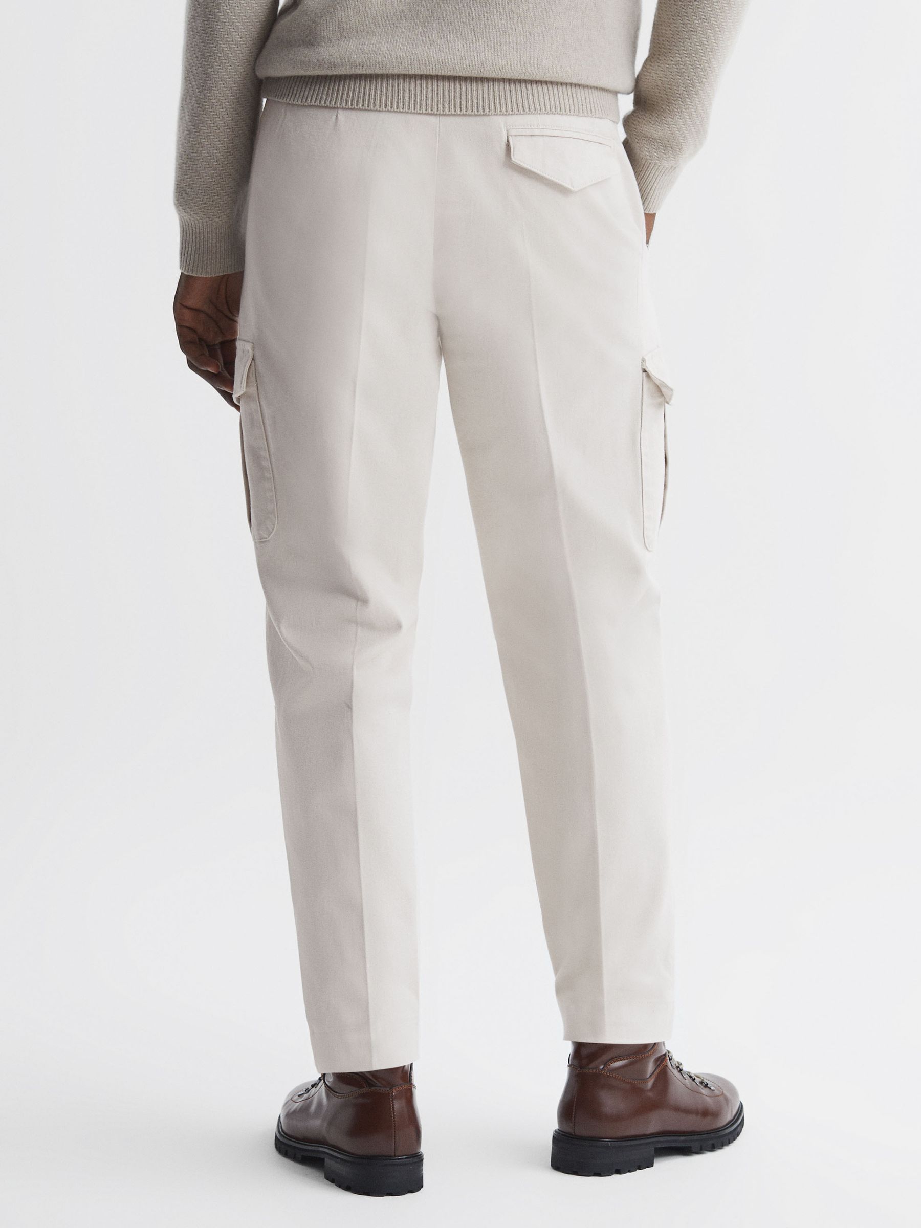 Tapered Brushed Cotton Cargo Trousers in Ecru - Image 5 of 5