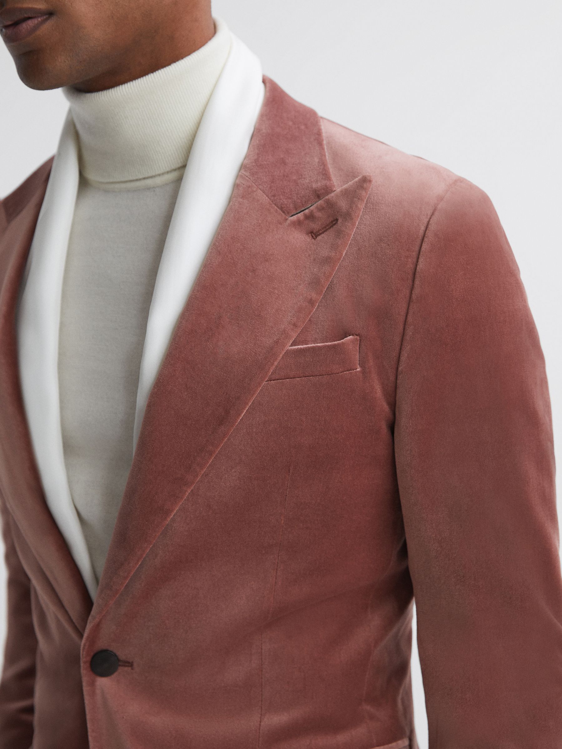 Slim Fit Velvet Single Breasted Blazer in Dusty Pink - Image 1 of 7