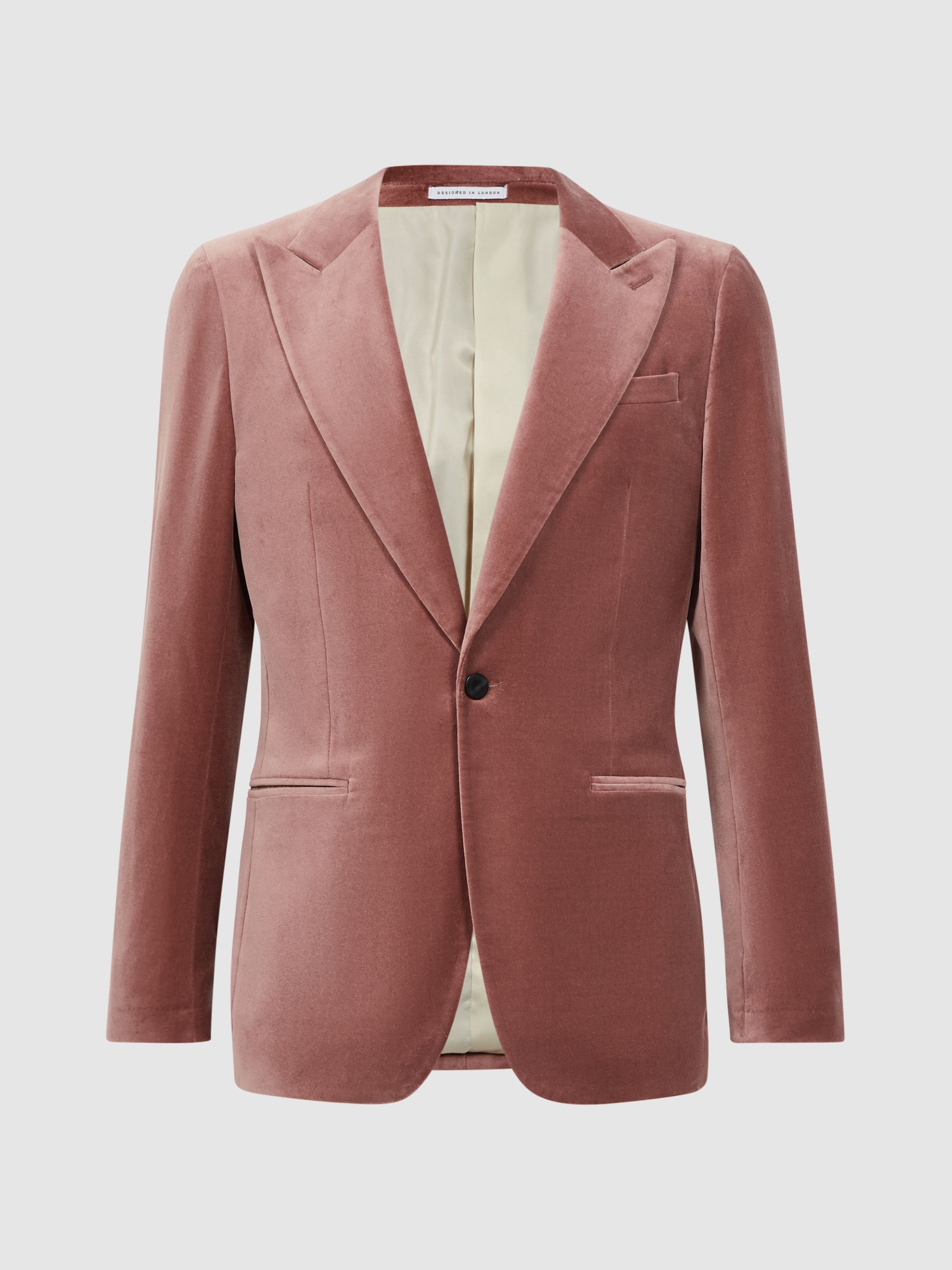 Slim Fit Velvet Single Breasted Blazer in Dusty Pink - Image 2 of 7