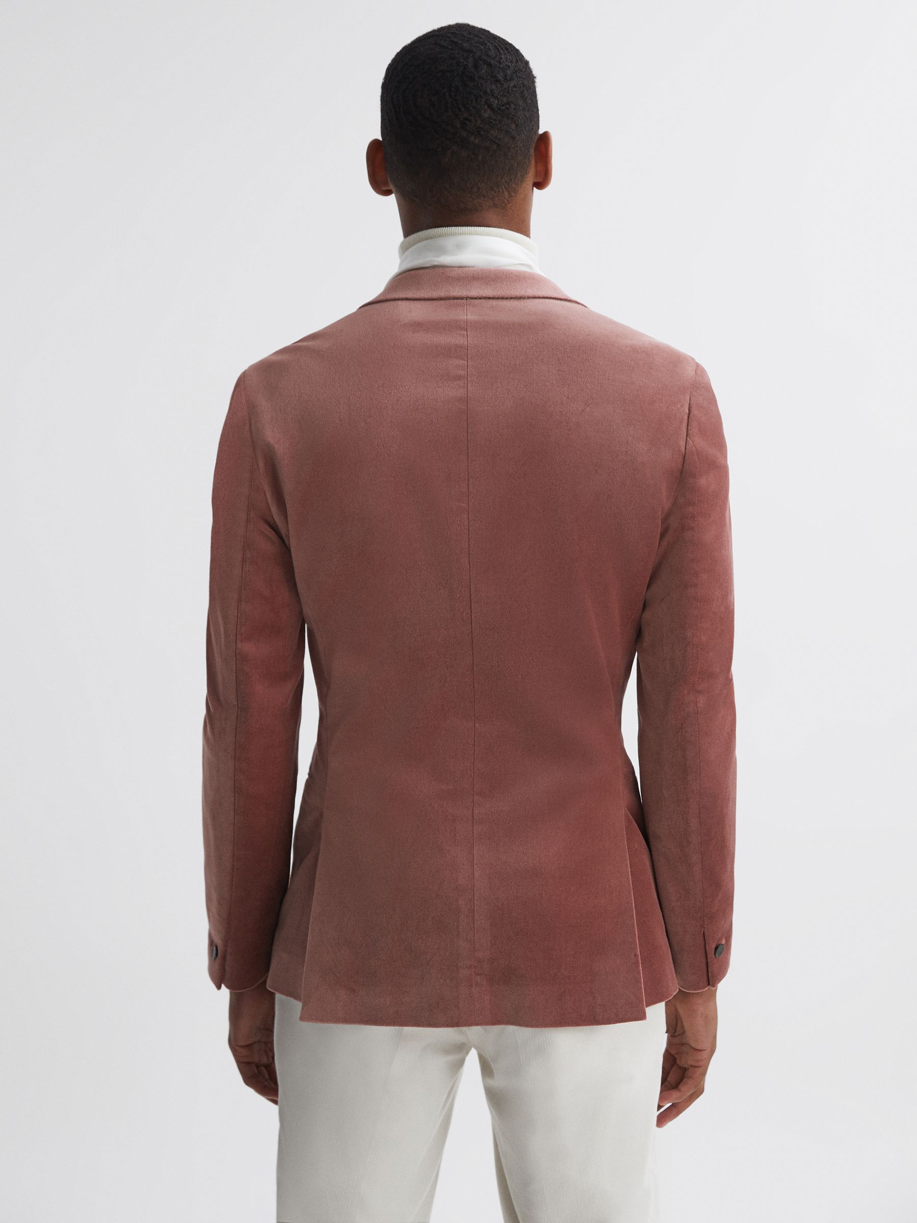 Slim Fit Velvet Single Breasted Blazer in Dusty Pink - Image 5 of 7