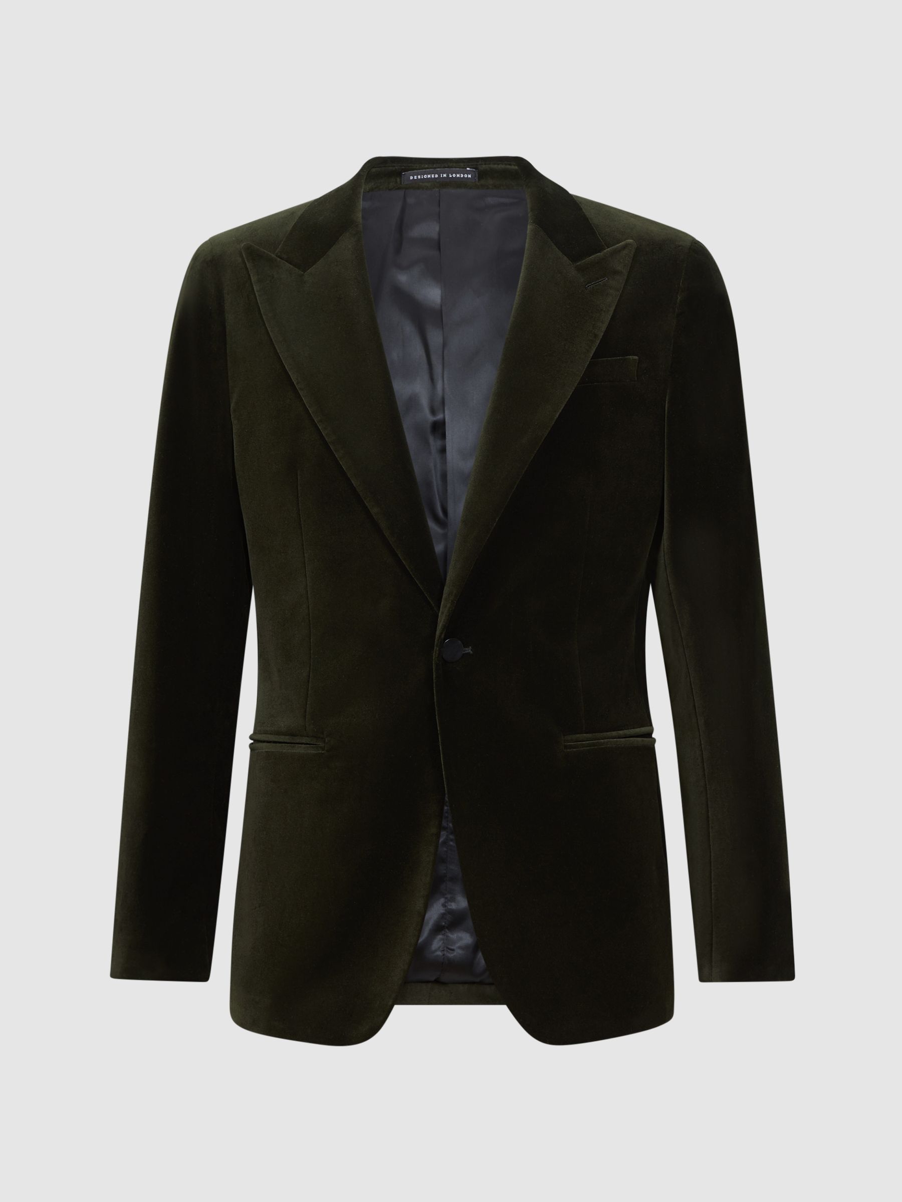 Slim Fit Velvet Single Breasted Blazer in Emerald - Image 2 of 7