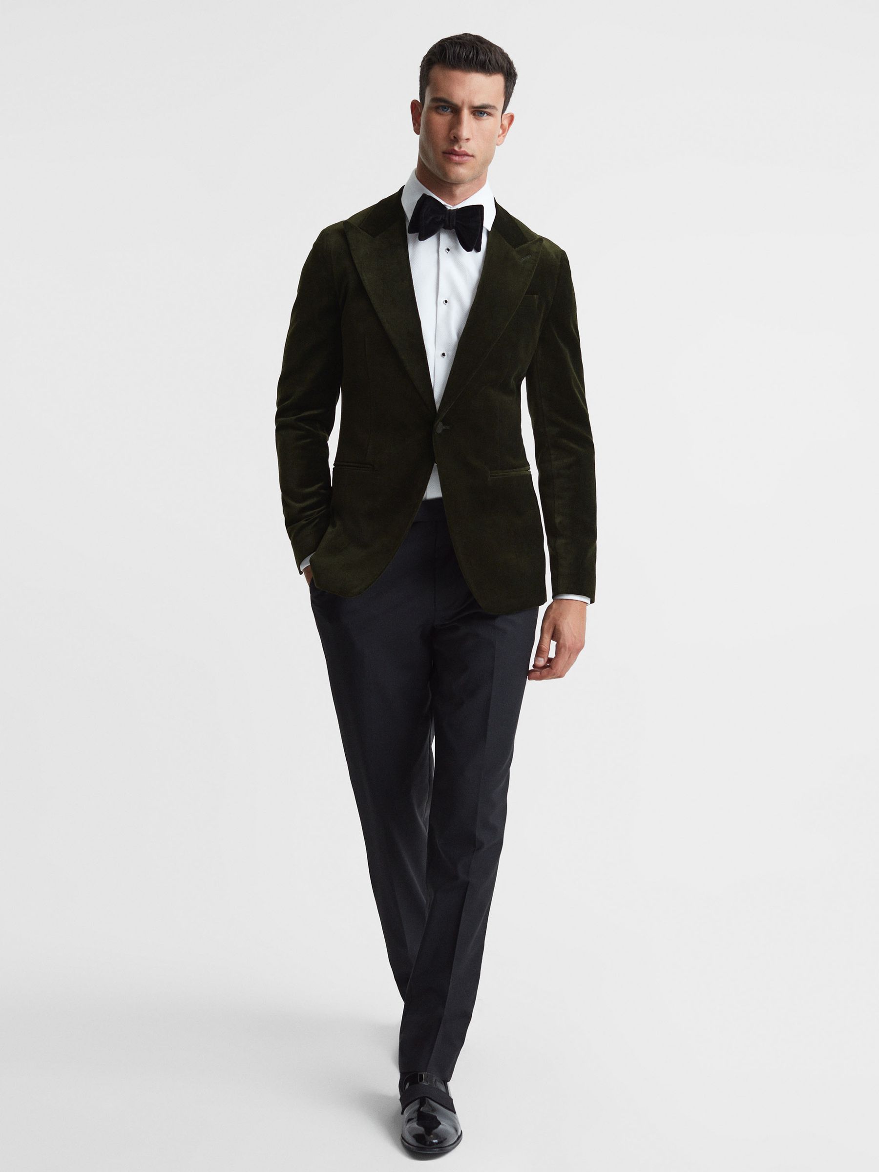 Slim Fit Velvet Single Breasted Blazer in Emerald - Image 3 of 7