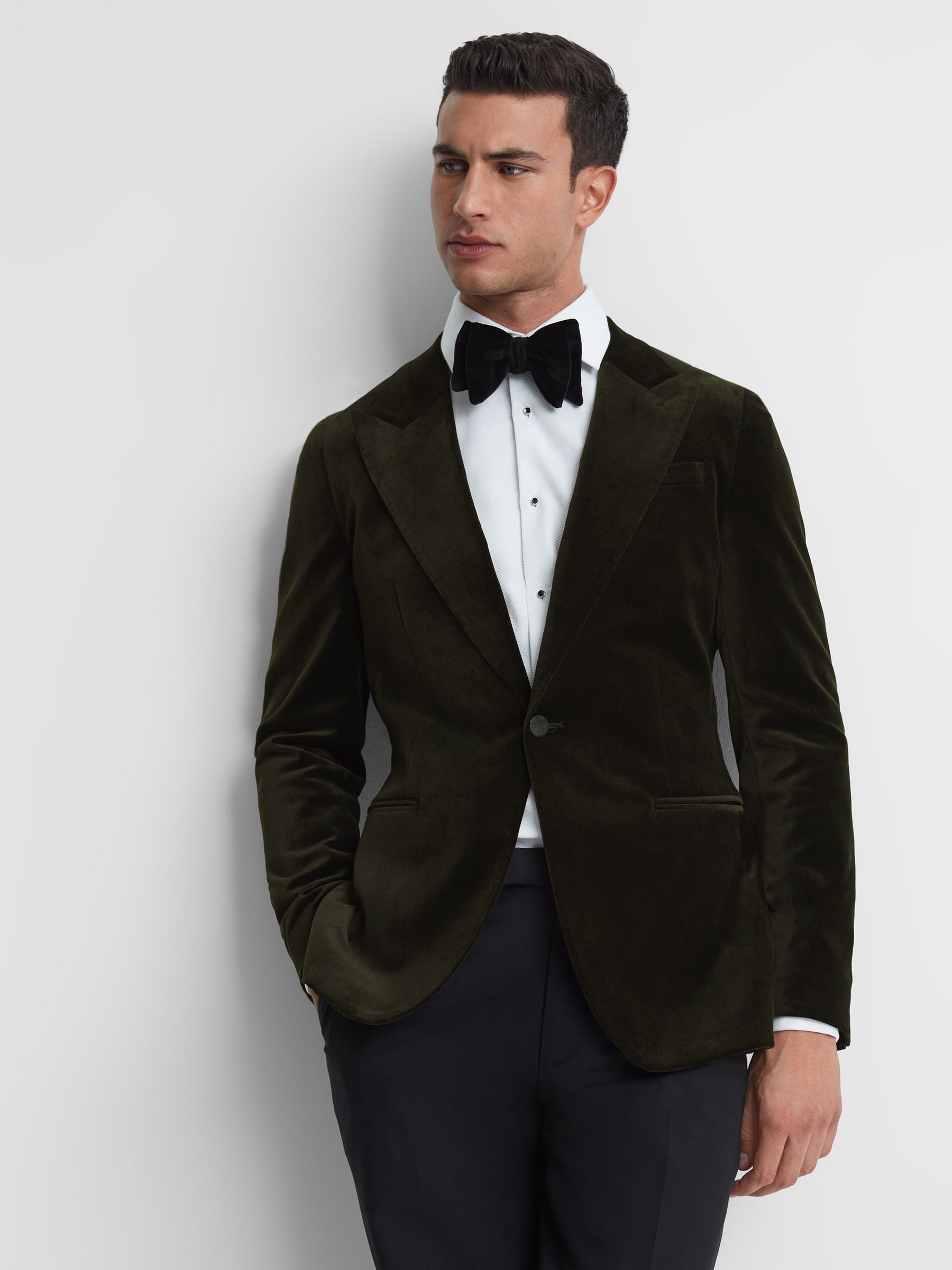 Slim Fit Velvet Single Breasted Blazer in Emerald - Image 4 of 7