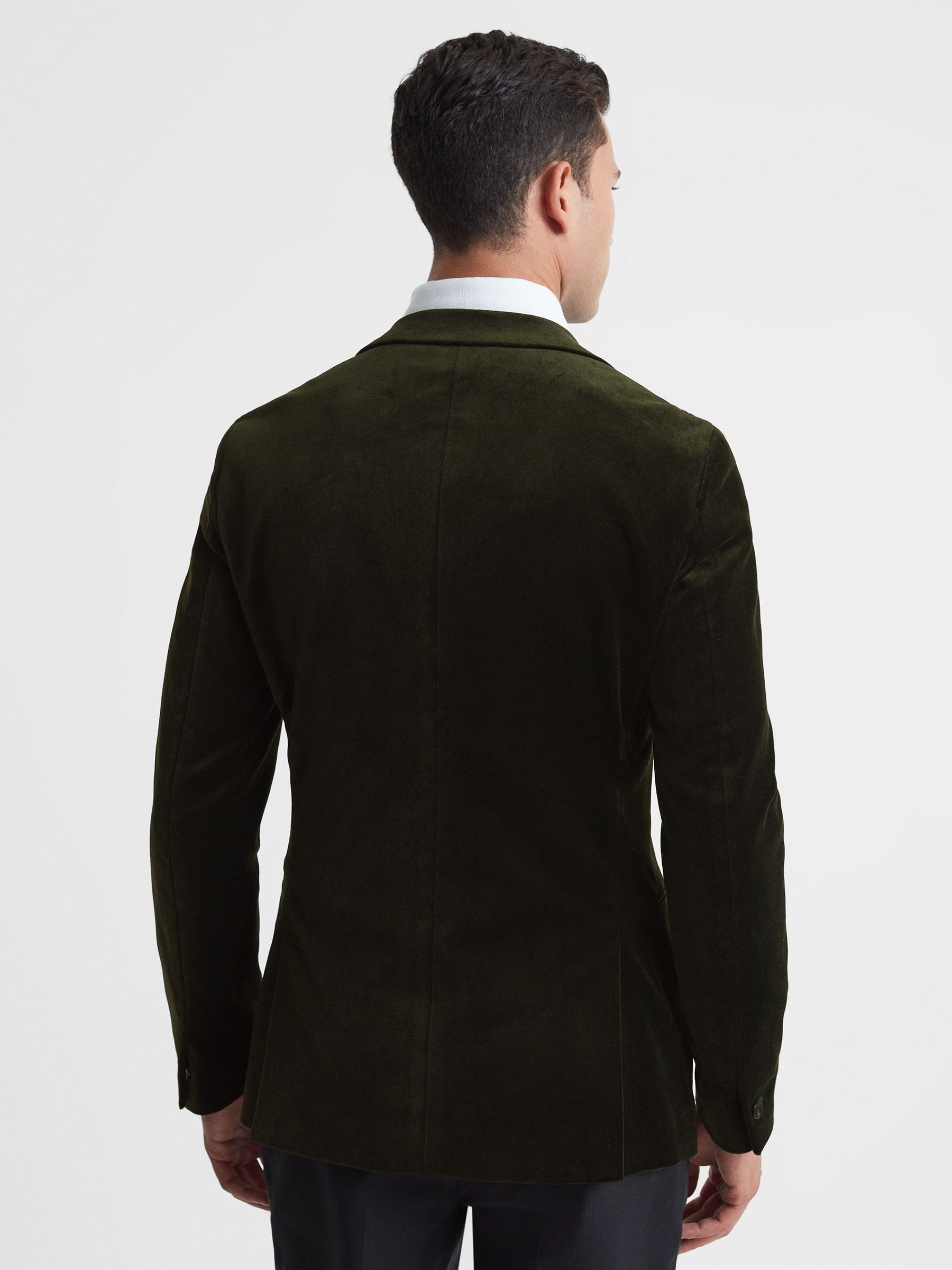Slim Fit Velvet Single Breasted Blazer in Emerald - Image 5 of 7