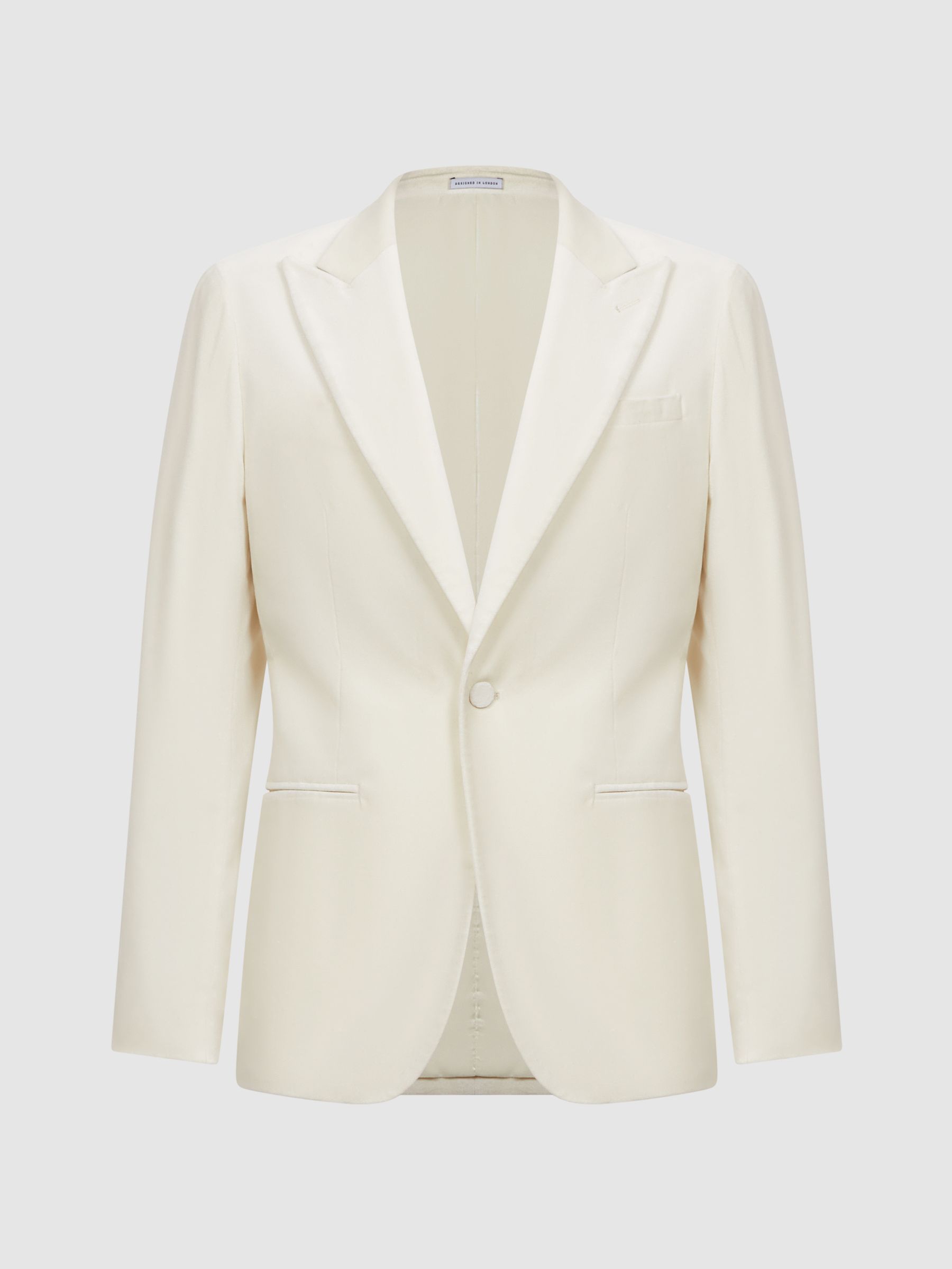 Slim Fit Velvet Single Breasted Blazer in White - Image 2 of 8