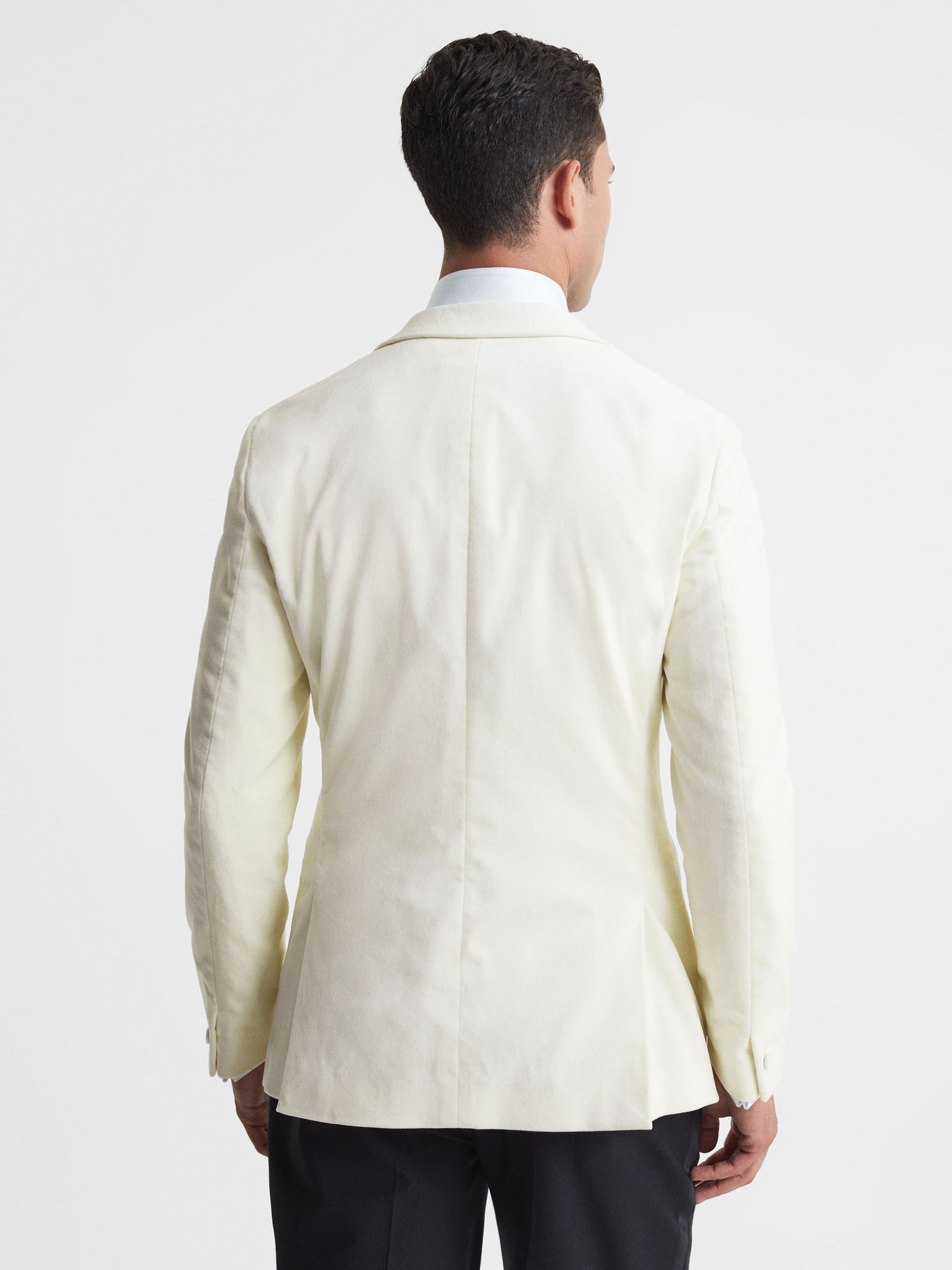 Slim Fit Velvet Single Breasted Blazer in White - Image 5 of 8