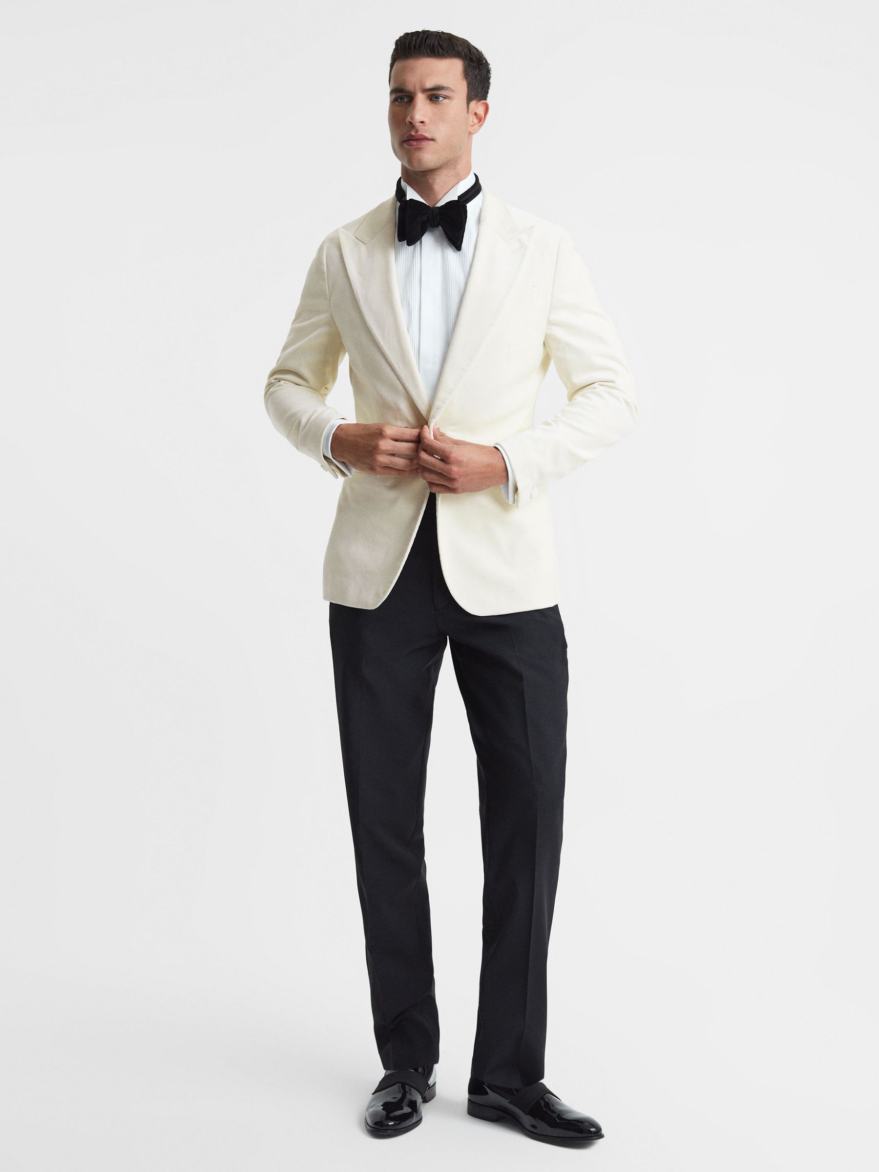 Slim Fit Velvet Single Breasted Blazer in White - Image 6 of 8