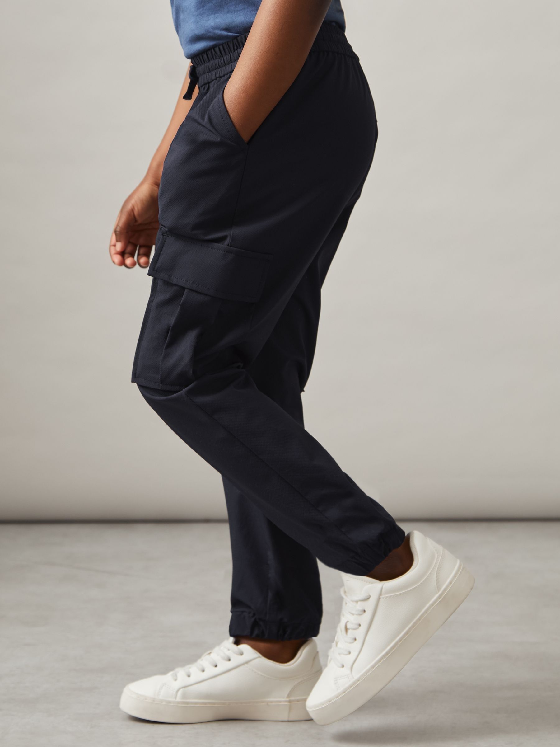 9-14 yrs Technical Drawstring Cuffed Cargo Trousers in Navy - Image 1 of 5