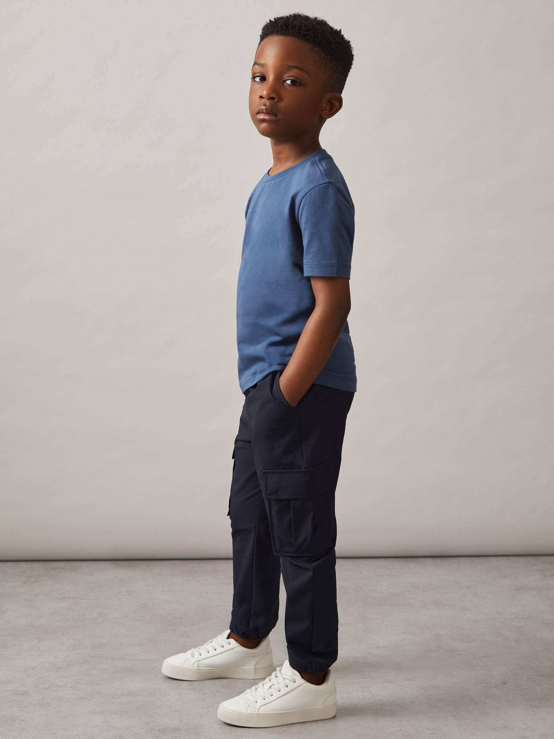 9-14 yrs Technical Drawstring Cuffed Cargo Trousers in Navy - Image 3 of 5