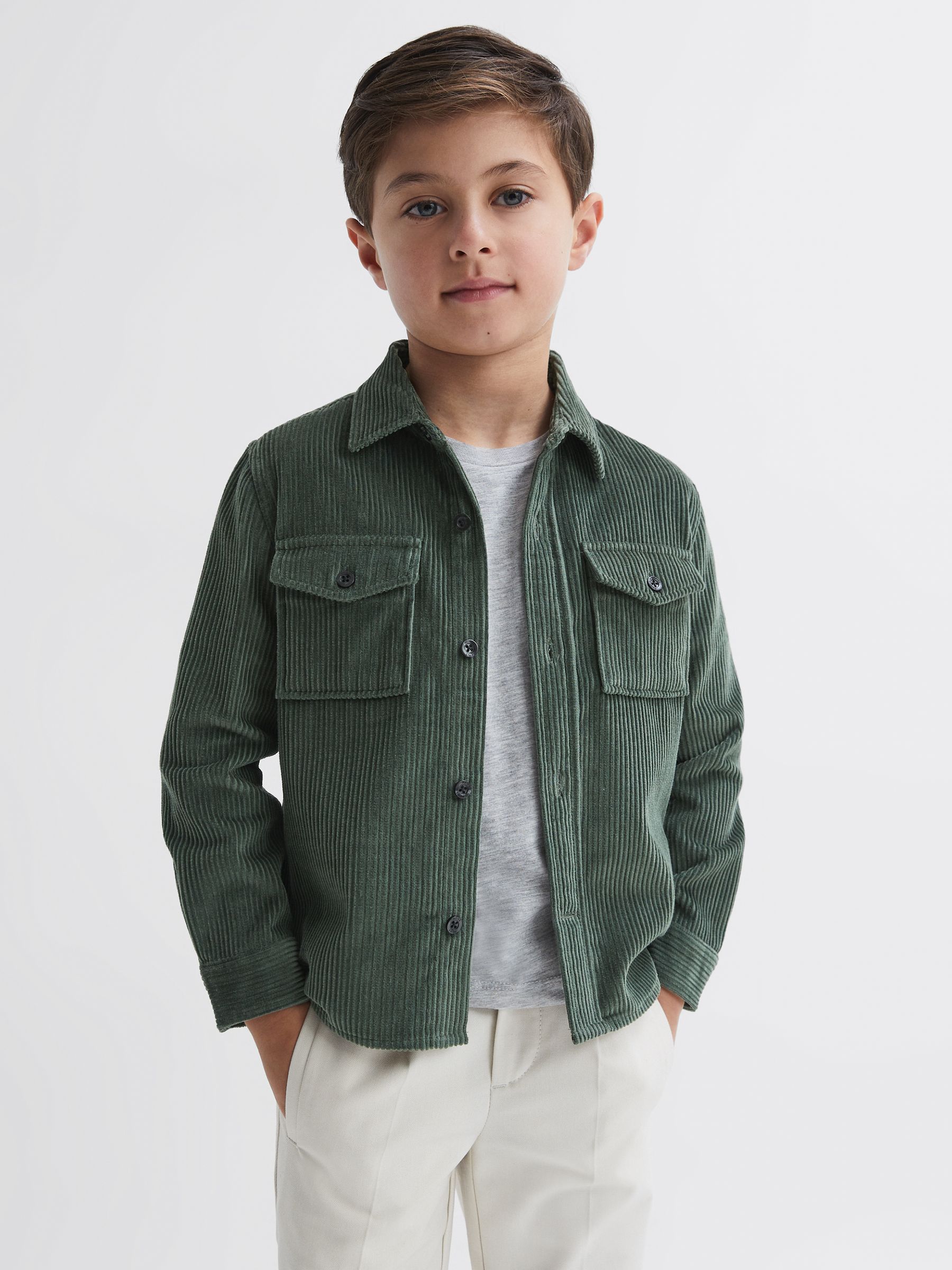 Senior Corduroy Twin Pocket Overshirt in Ivy Green - Image 3 of 6
