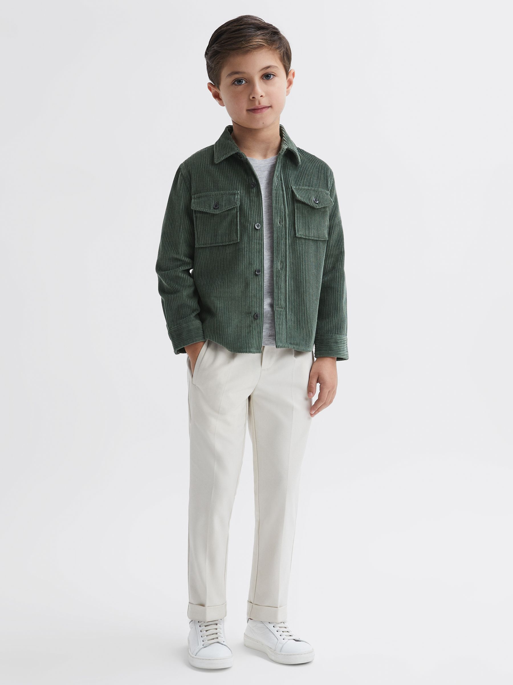 Junior Corduroy Twin Pocket Overshirt in Ivy Green - Image 3 of 6
