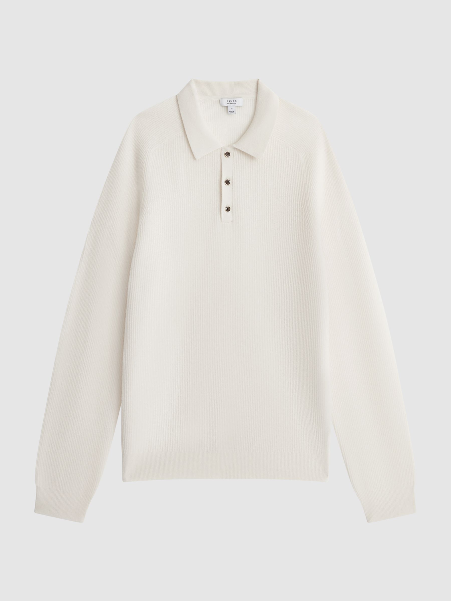 Wool Long Sleeve Polo Shirt in Ecru - Image 2 of 5