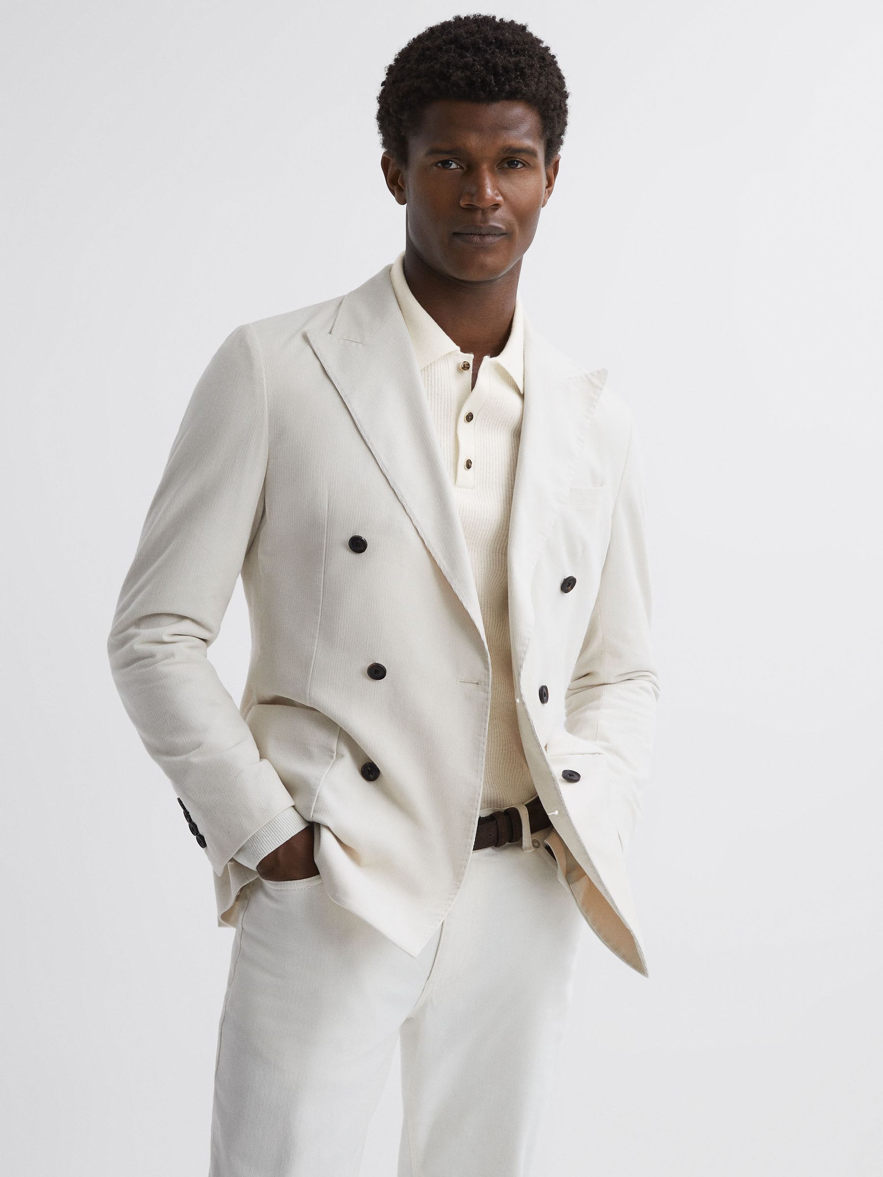 Wool Long Sleeve Polo Shirt in Ecru - Image 4 of 5