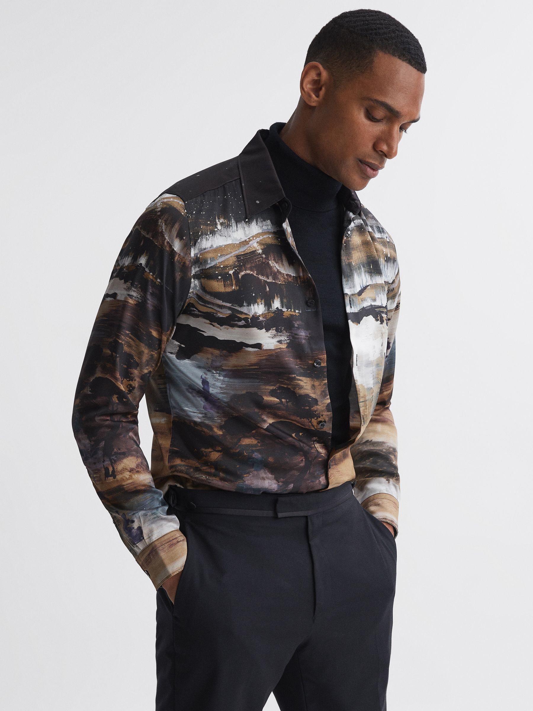 Landscape Button-Through Shirt in Black Multi - Image 1 of 5 Landscape Button-Through Shirt in Black Multi - Image 1 of 5