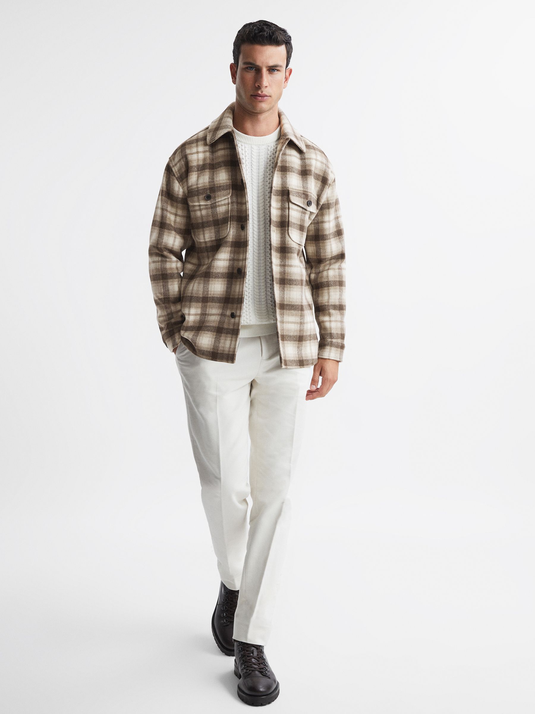 Brushed Checked Overshirt in Oatmeal - Image 1 of 5