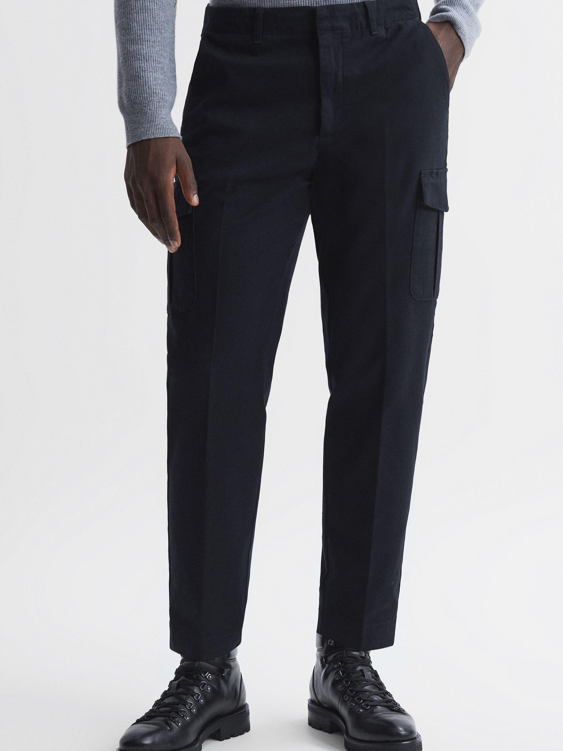 Tapered Brushed Cotton Cargo Trousers in Steel Blue - Image 1 of 5