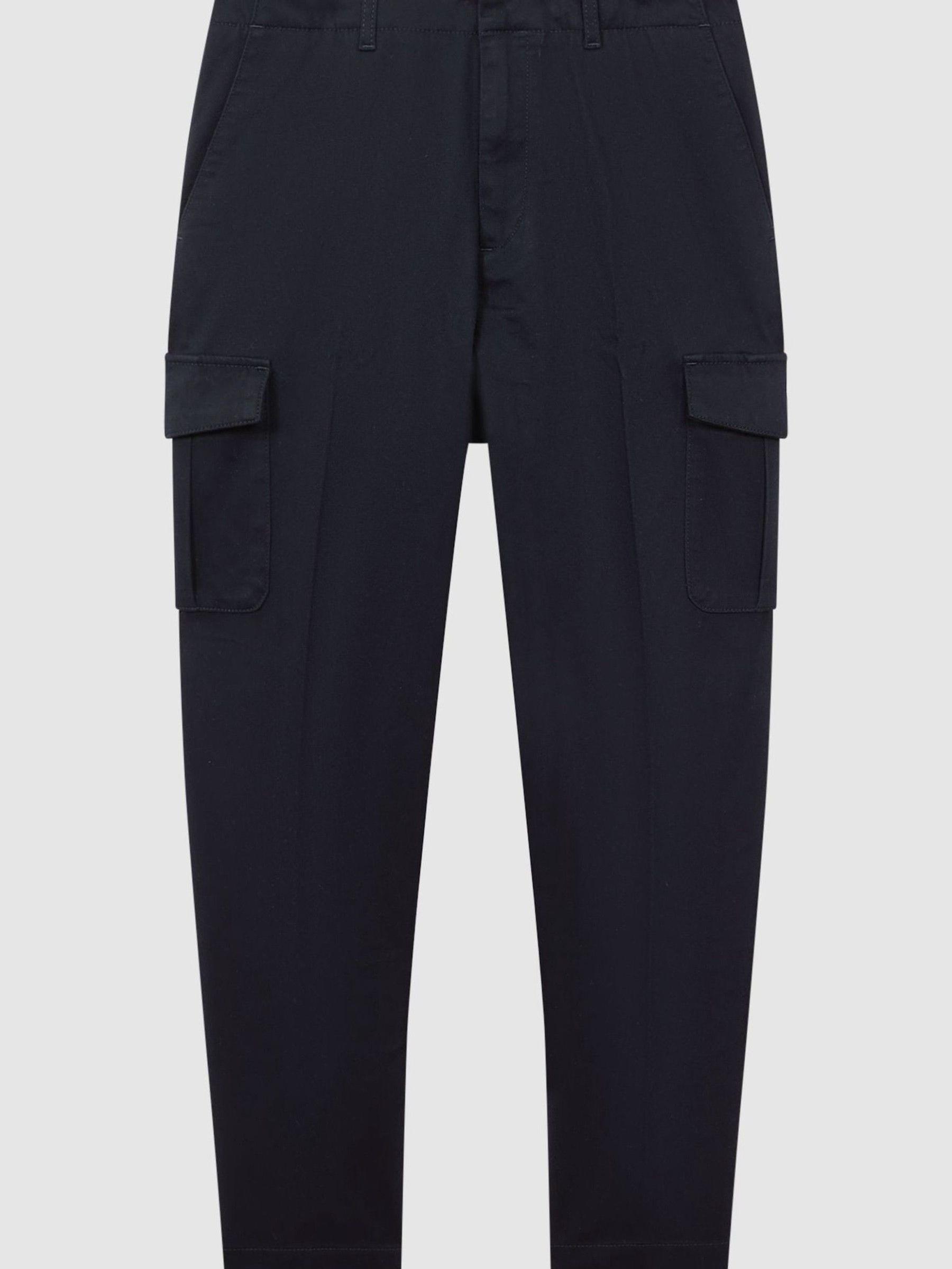 Tapered Brushed Cotton Cargo Trousers in Steel Blue - Image 2 of 5