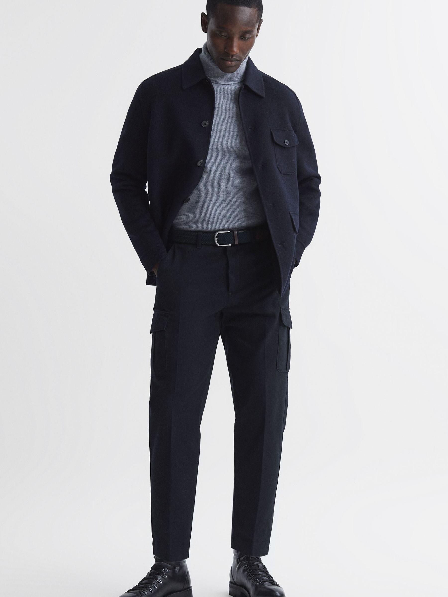 Tapered Brushed Cotton Cargo Trousers in Steel Blue - Image 3 of 5