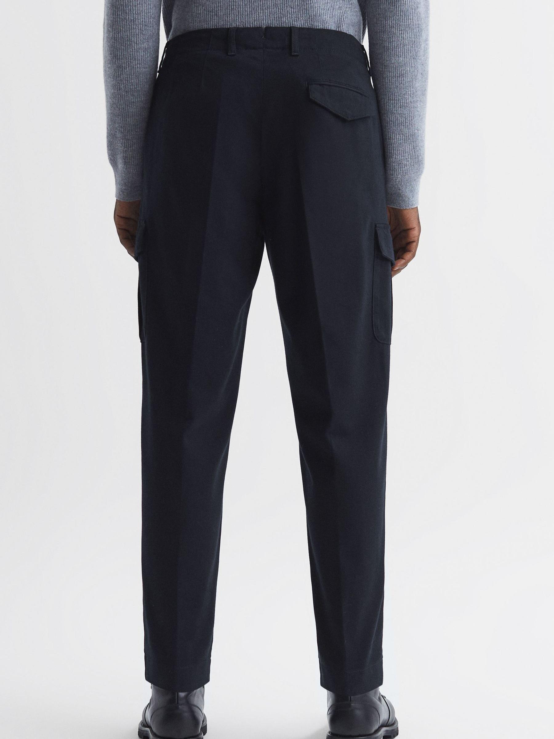 Tapered Brushed Cotton Cargo Trousers in Steel Blue - Image 5 of 5