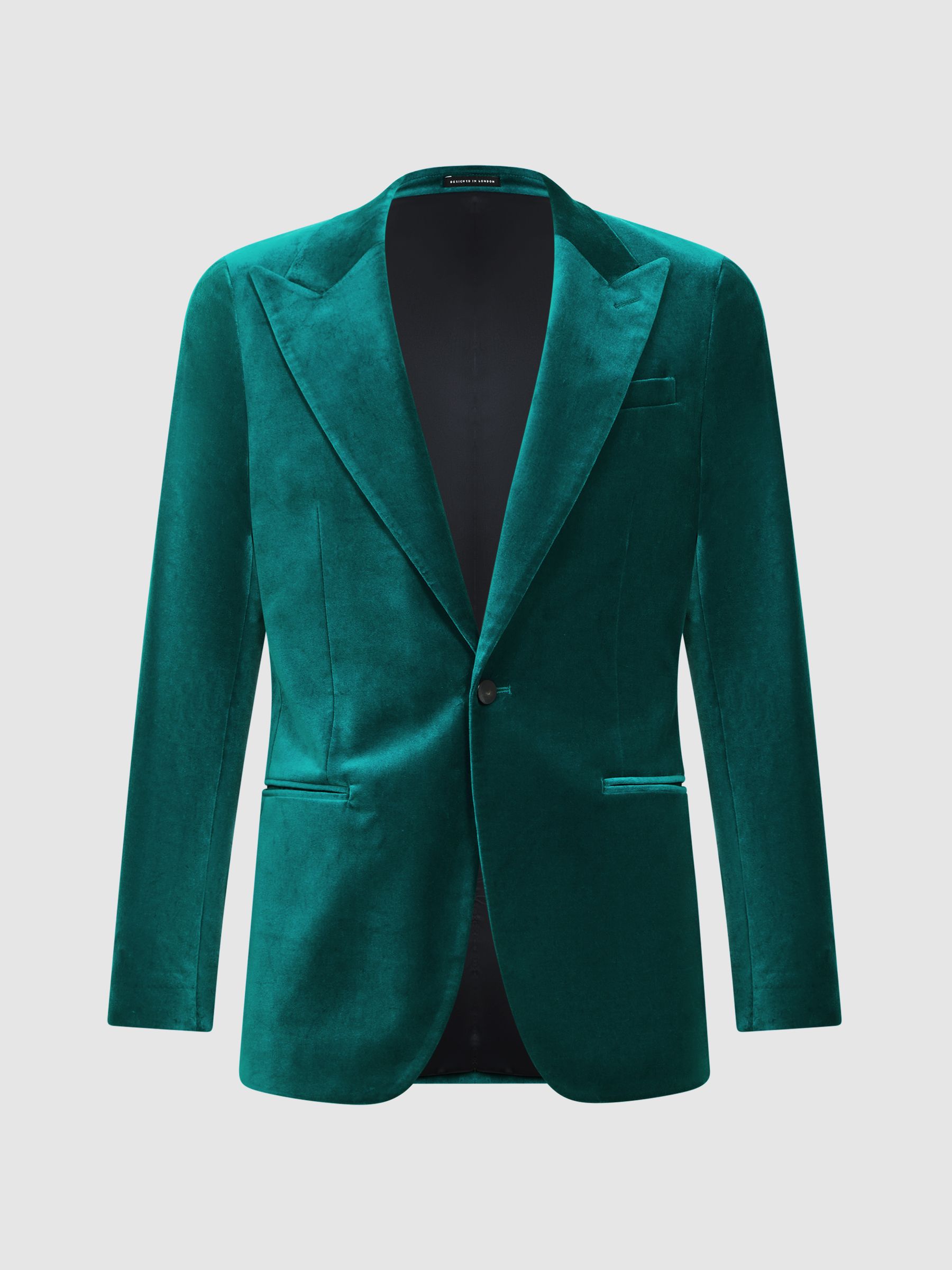 Slim Fit Velvet Single Breasted Blazer in Turquoise - Image 2 of 7