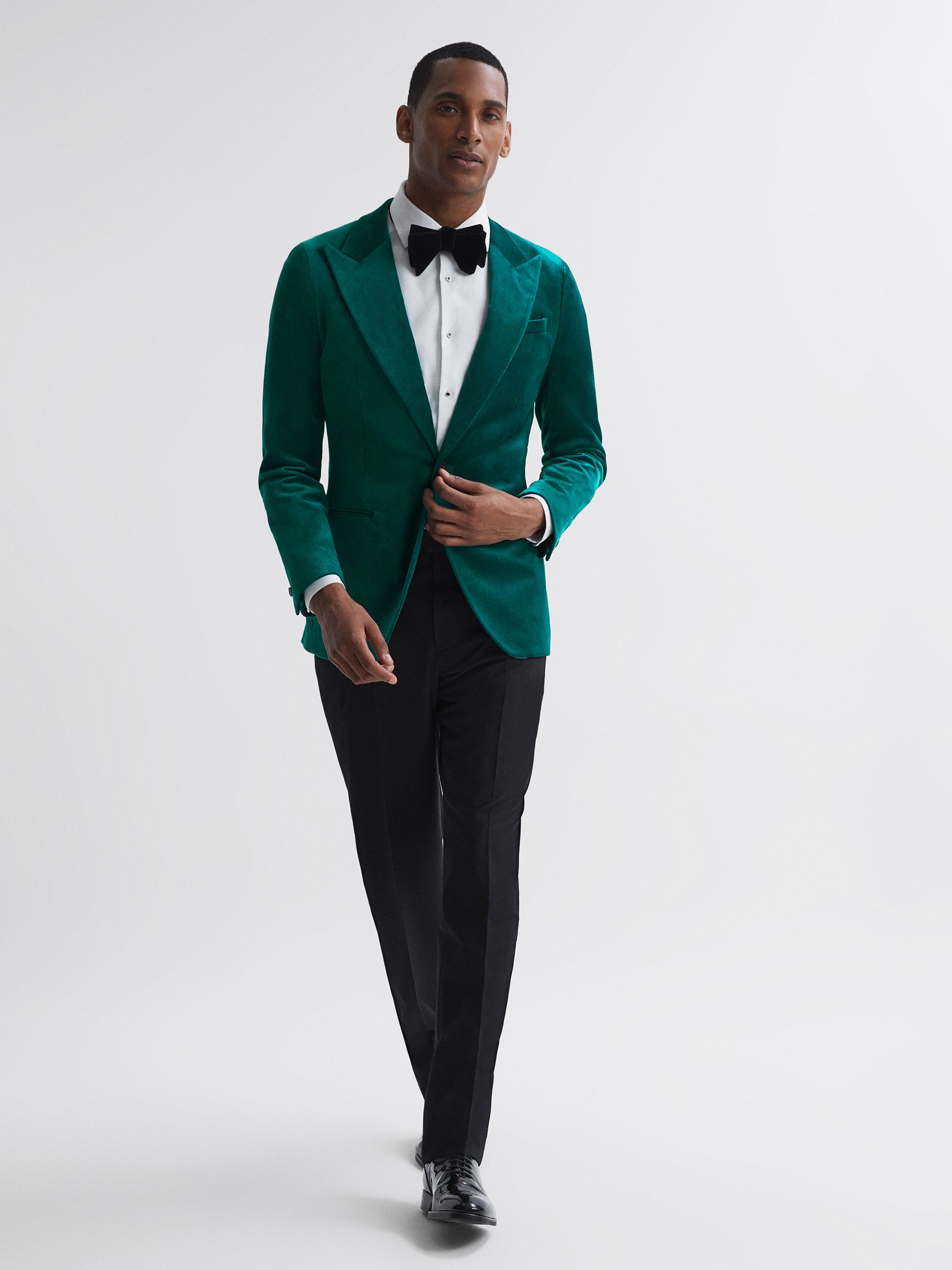 Slim Fit Velvet Single Breasted Blazer in Turquoise - Image 3 of 7