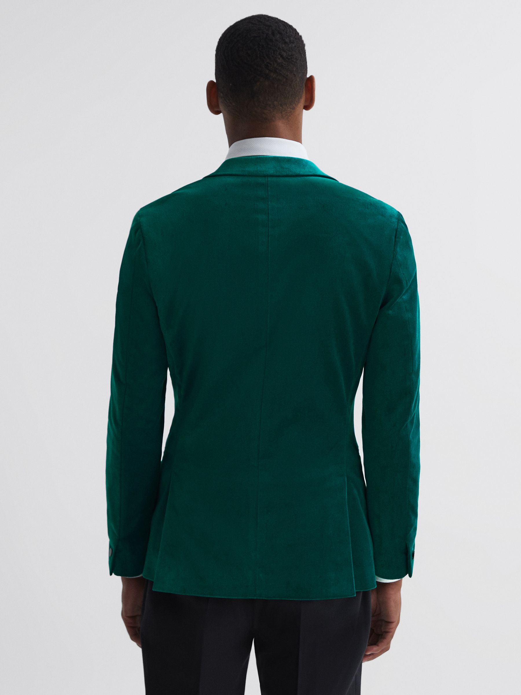 Slim Fit Velvet Single Breasted Blazer in Turquoise - Image 5 of 7