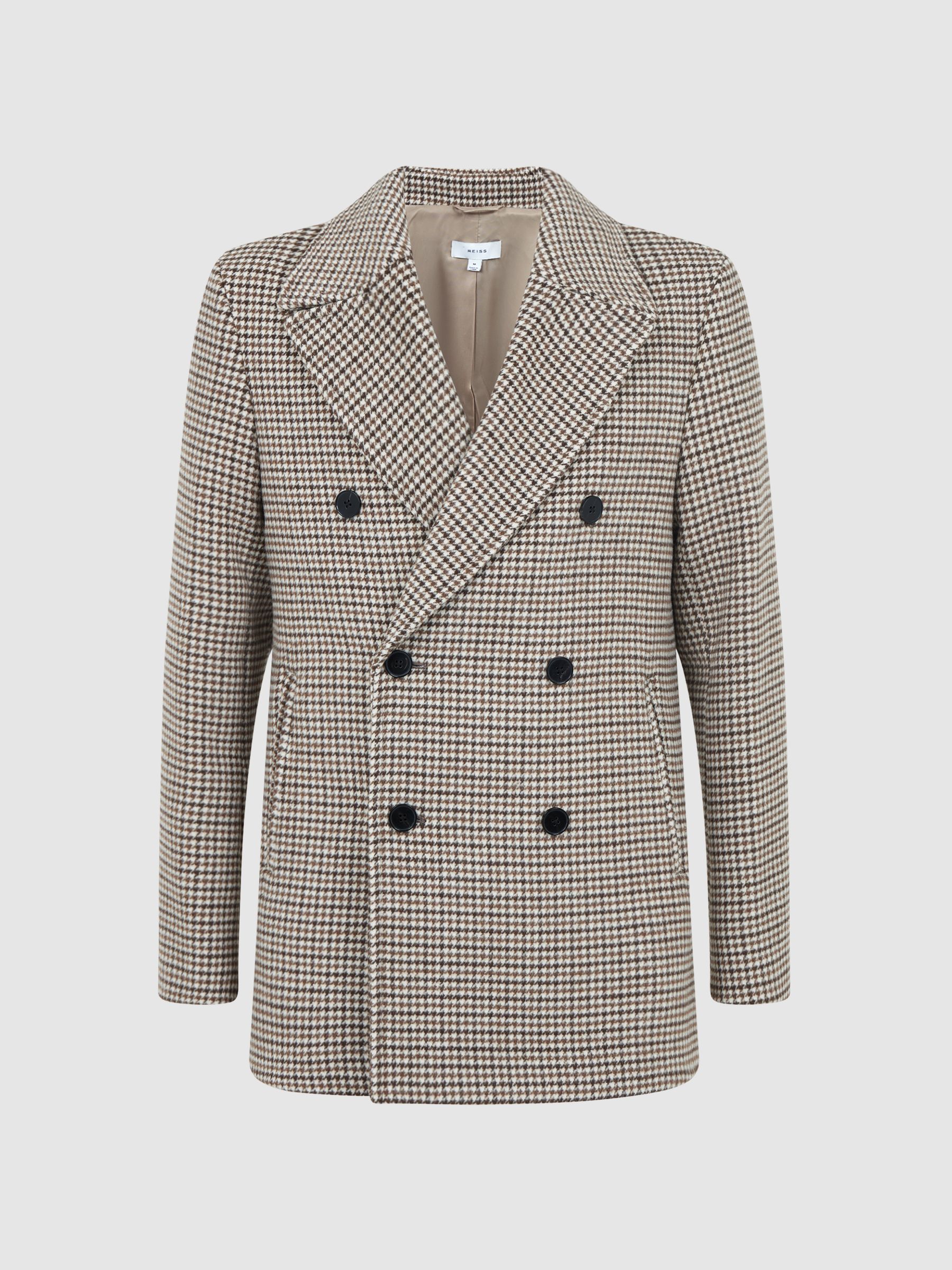 Wool Dogtooth Double Breasted Coat in Oatmeal - Image 2 of 5