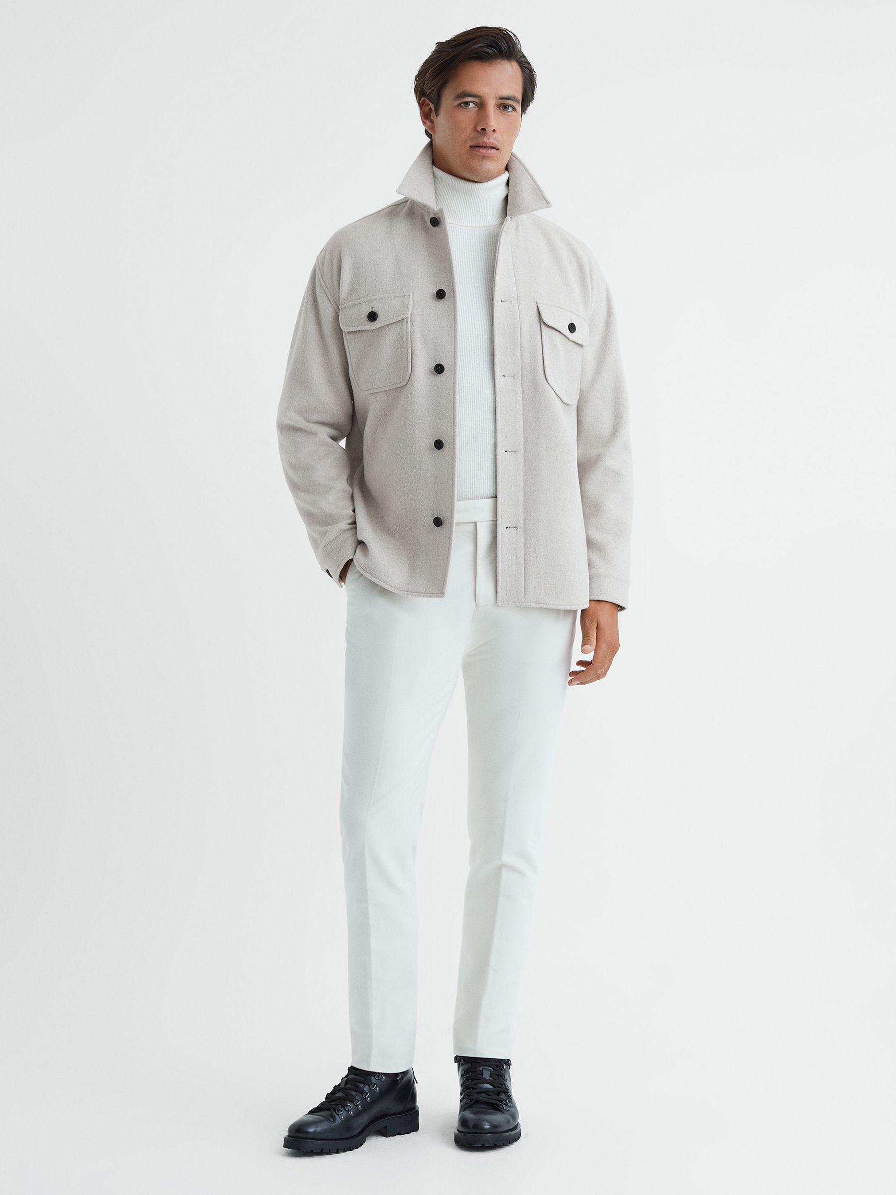 Wool Blend Brushed Overshirt in Oatmeal - Image 3 of 5