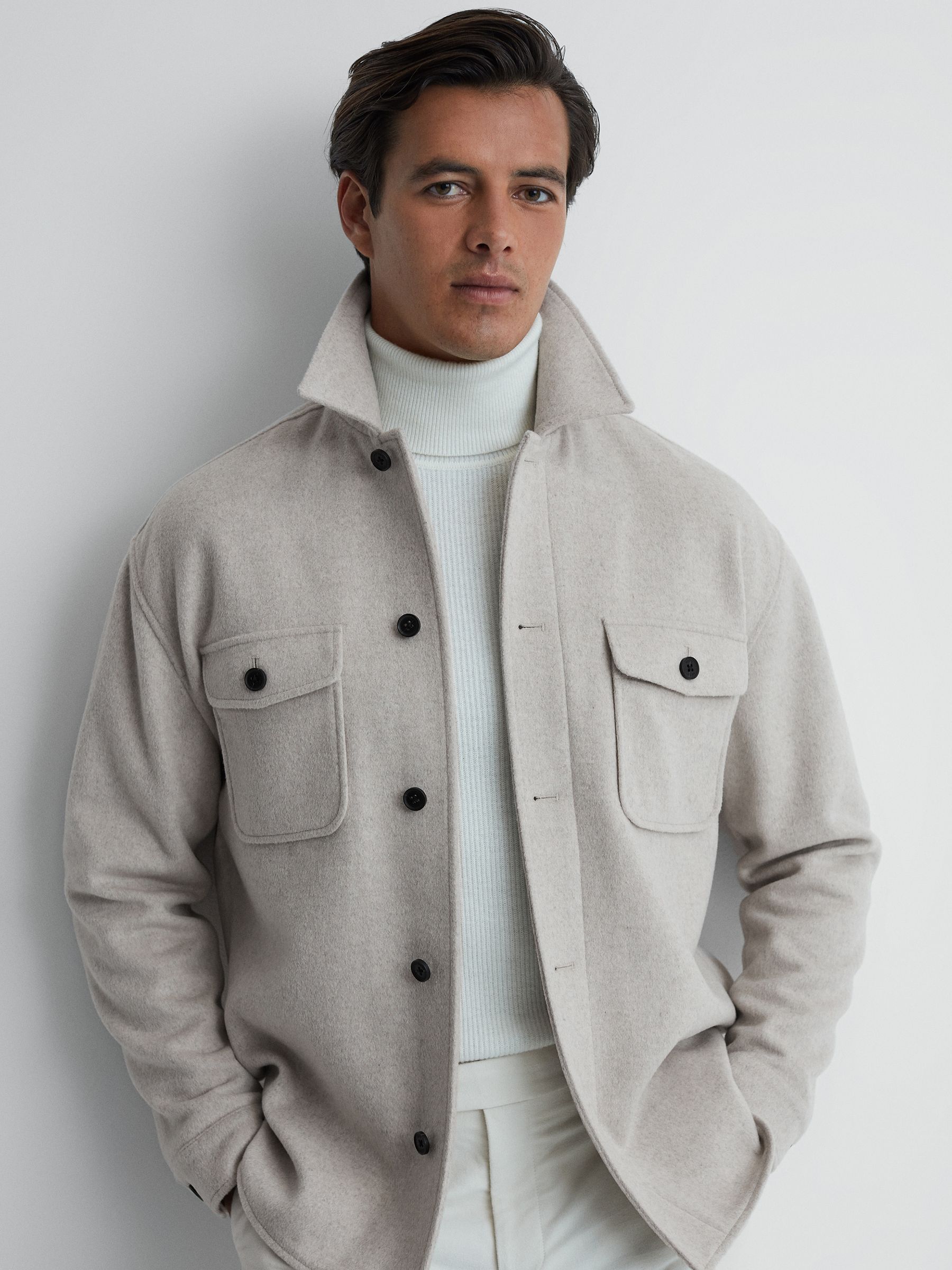 Wool Blend Brushed Overshirt in Oatmeal - Image 4 of 5