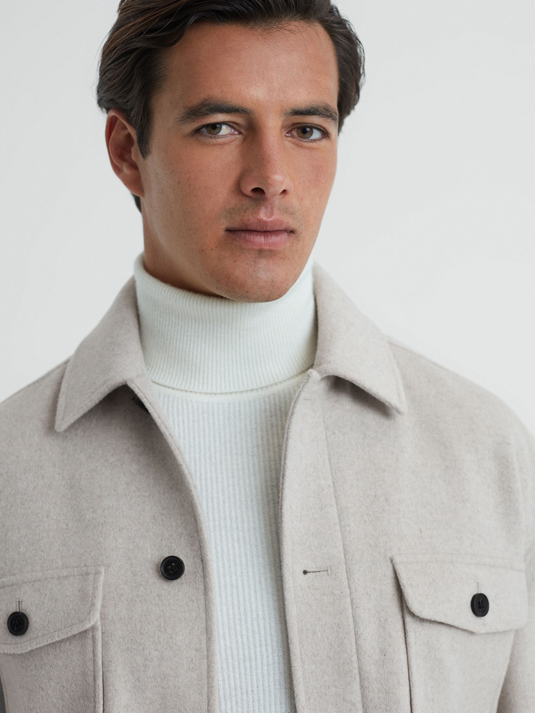 Wool Blend Brushed Overshirt in Oatmeal - Image 5 of 5