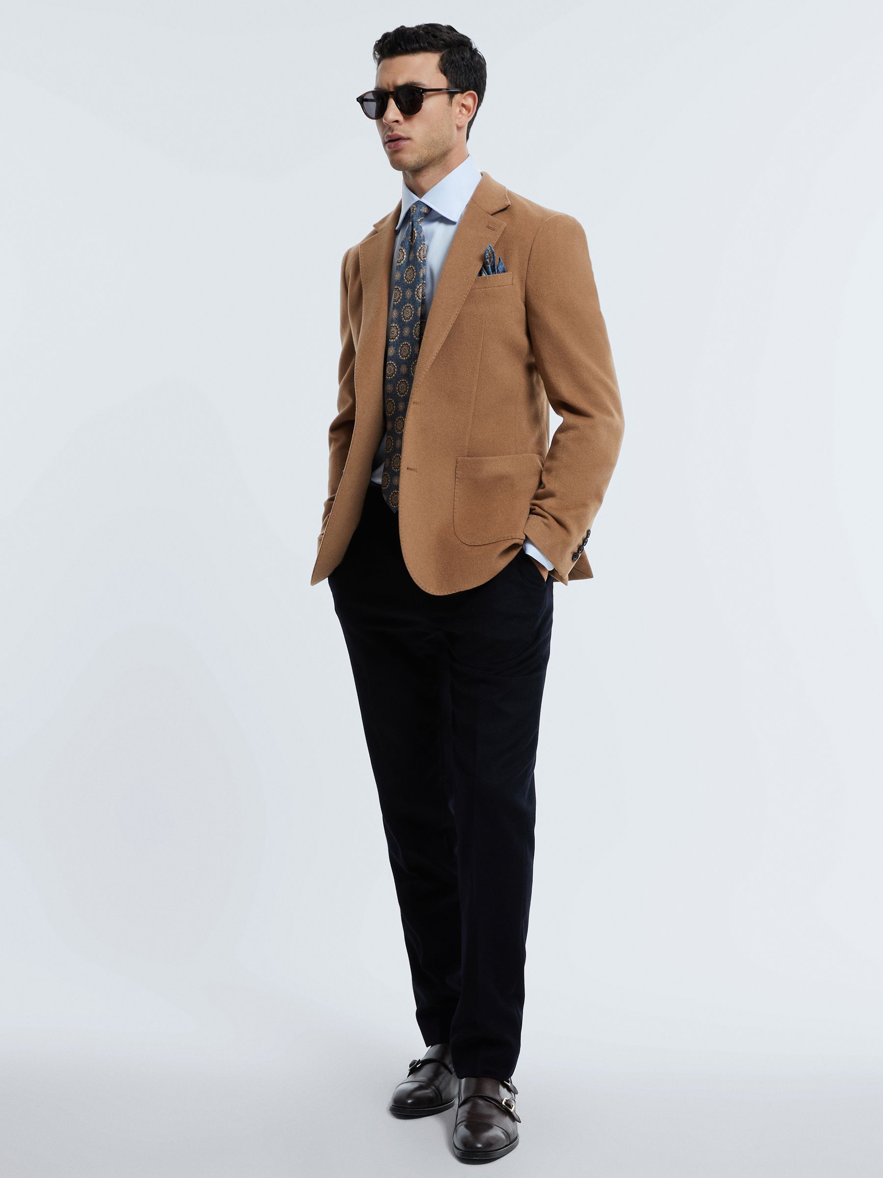 Atelier Cashmere Slim Fit Single Breasted Blazer in Camel - Image 3 of 7
