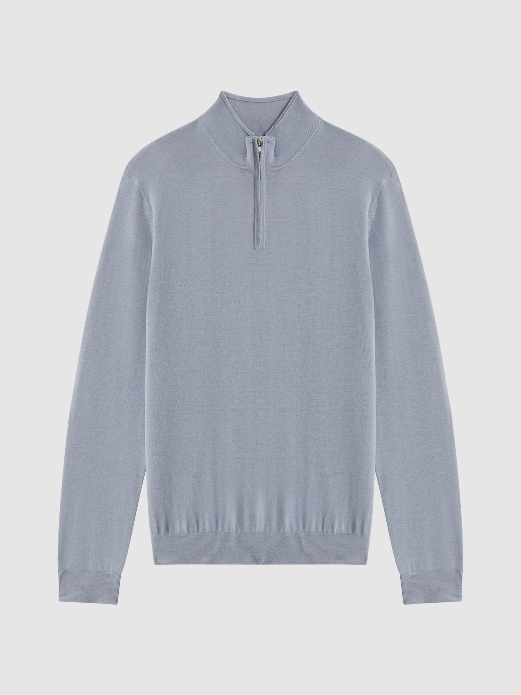 Merino Wool Half-Zip Funnel Neck Jumper in Porcelain Blue - Image 2 of 5