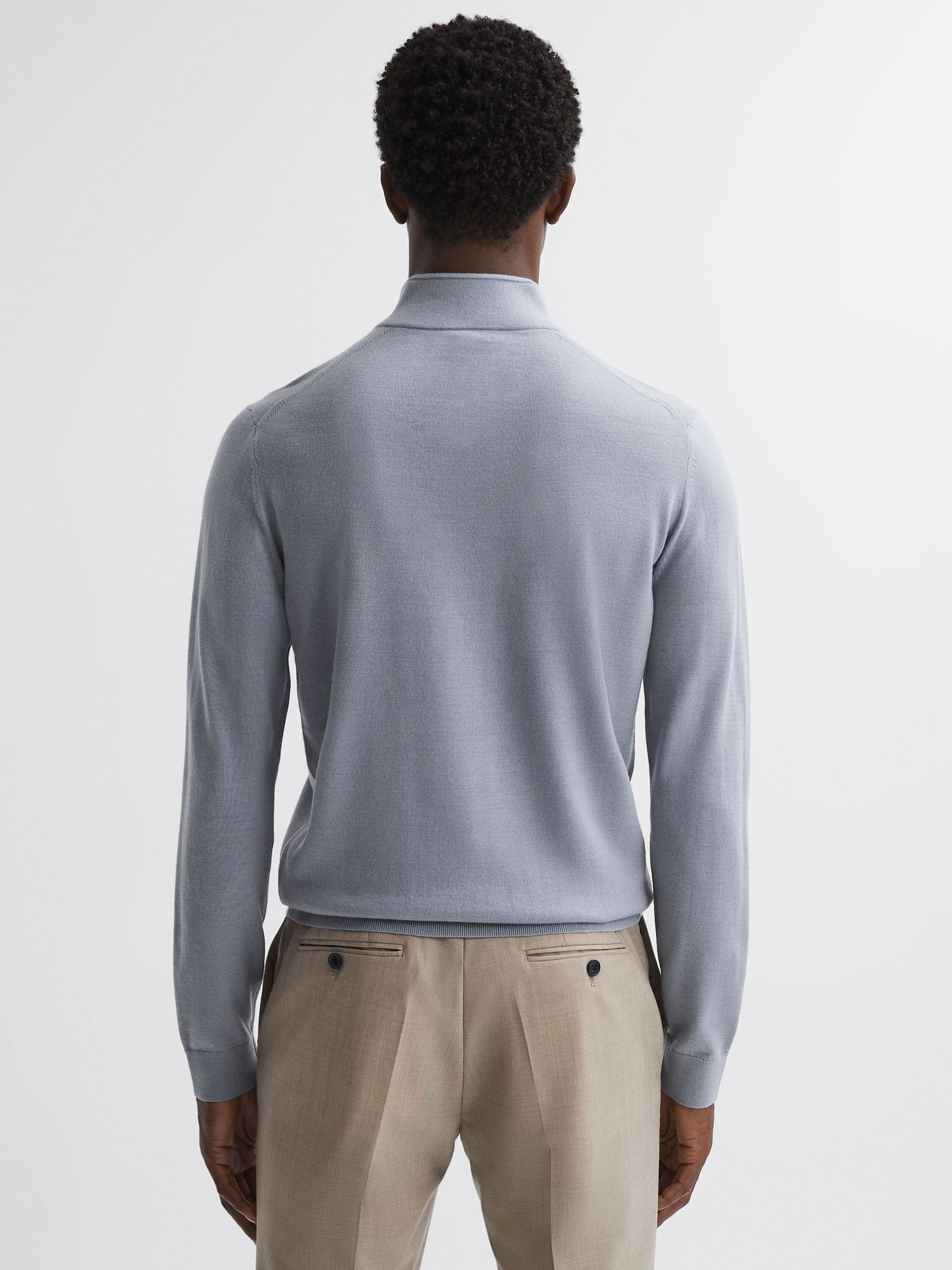 Merino Wool Half-Zip Funnel Neck Jumper in Porcelain Blue - Image 4 of 5