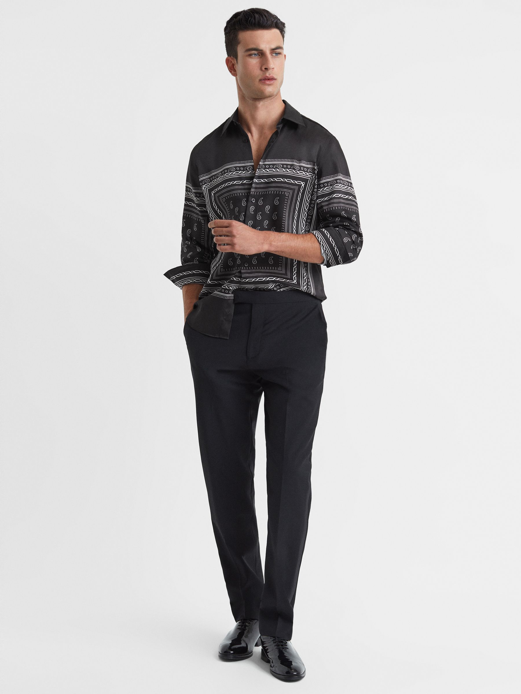 Paisley Button-Through Shirt in Black/White - Image 3 of 4