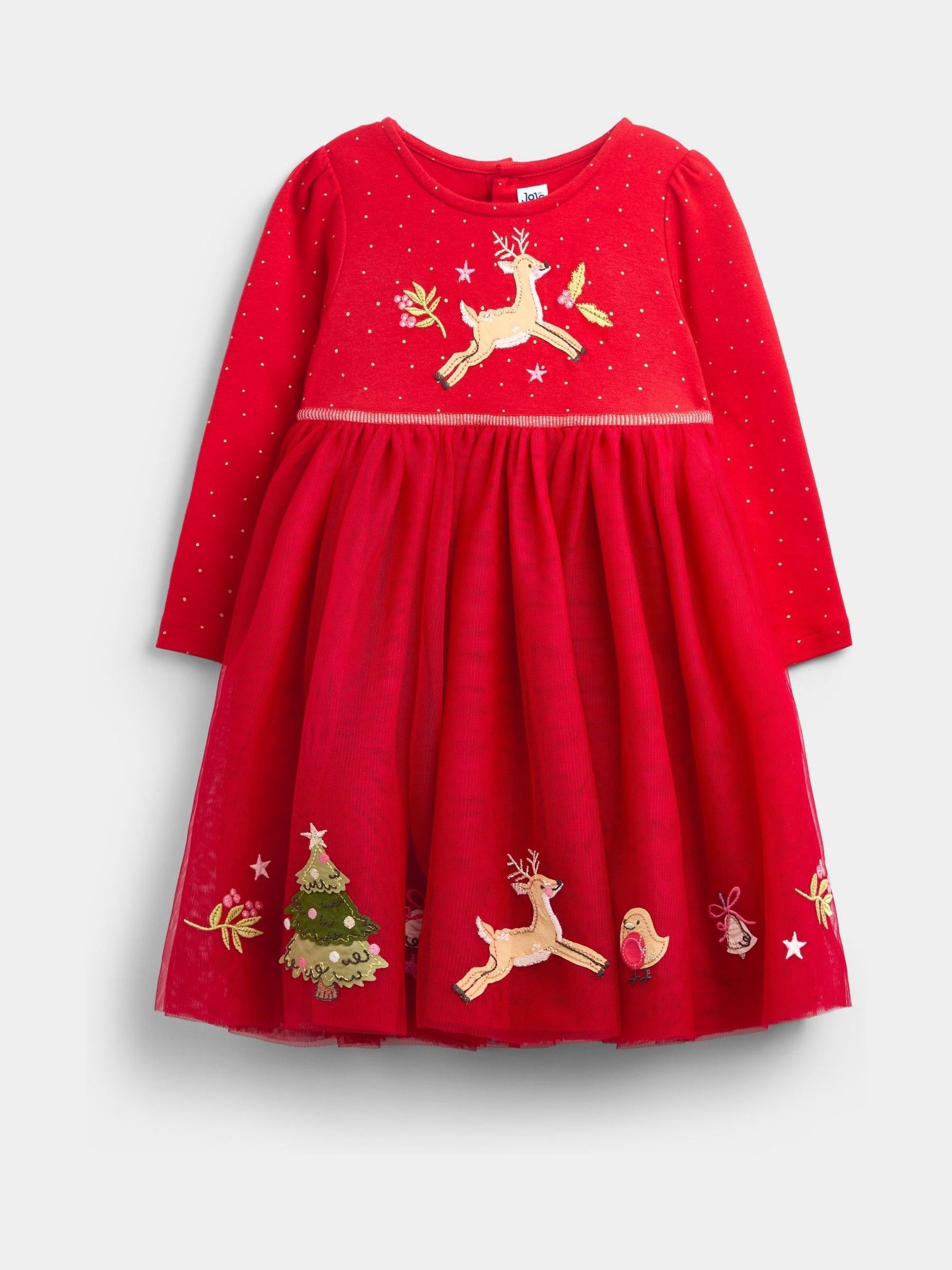 Red Christmas Appliqué Hem Combo Dress - Image 1 of 4 Red Christmas Appliqué Hem Combo Dress - Image 1 of 4
