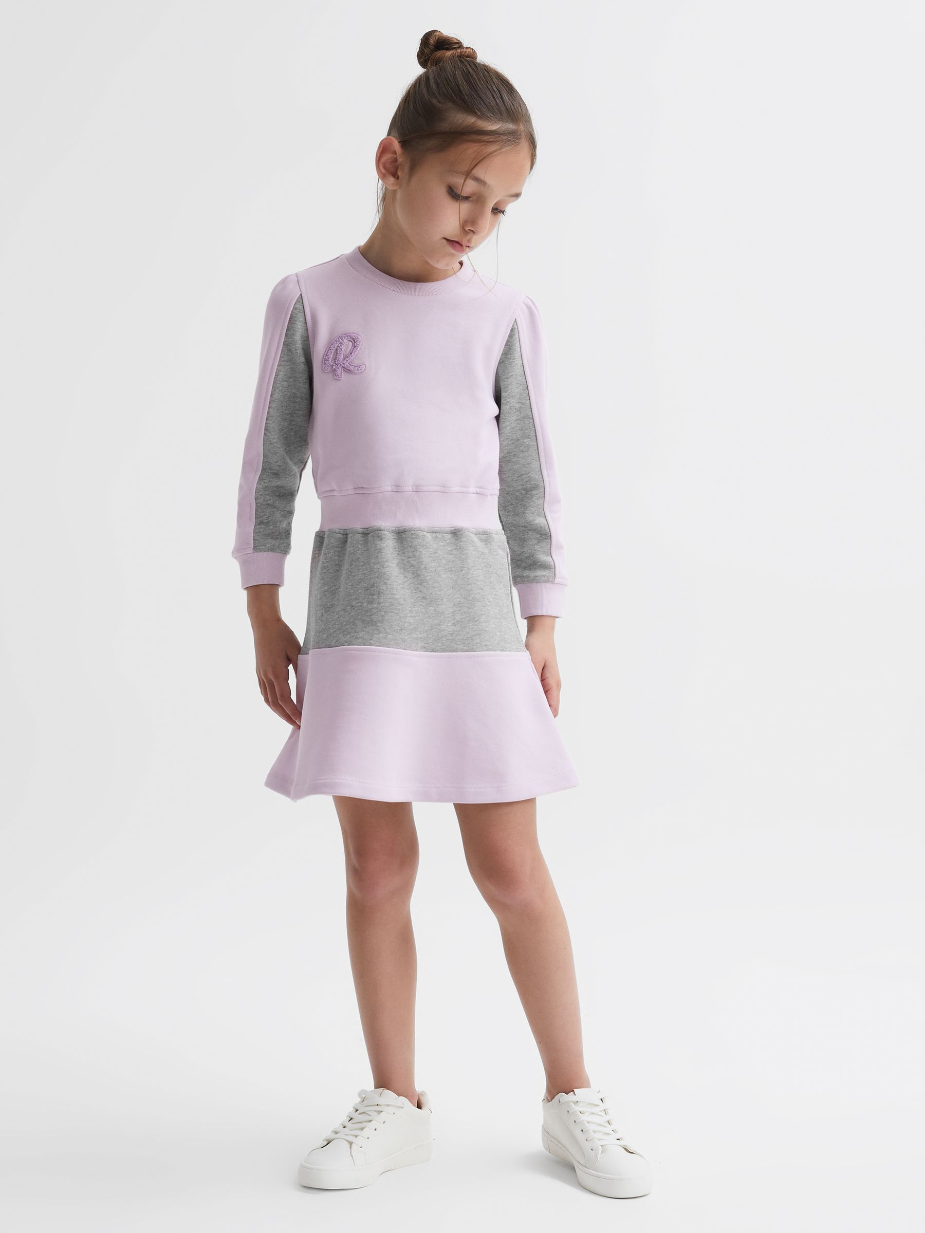 9-14 yrs Colourblock Motif Jersey Dress in Lilac - Image 1 of 5