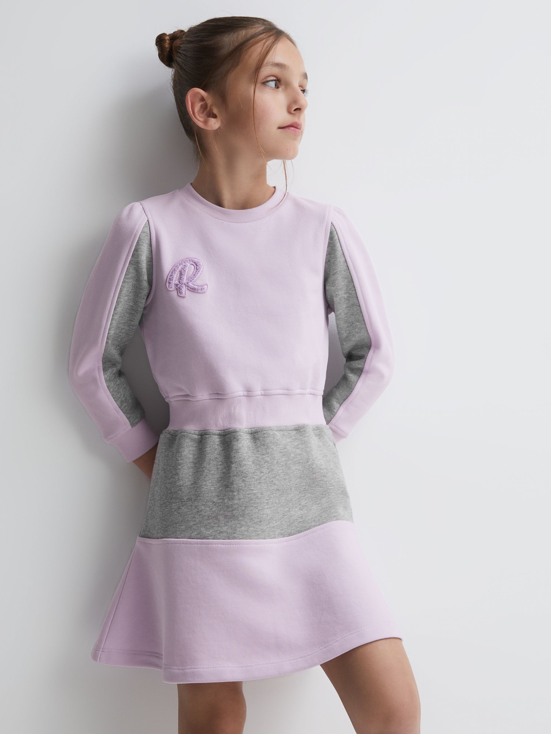 9-14 yrs Colourblock Motif Jersey Dress in Lilac - Image 3 of 5