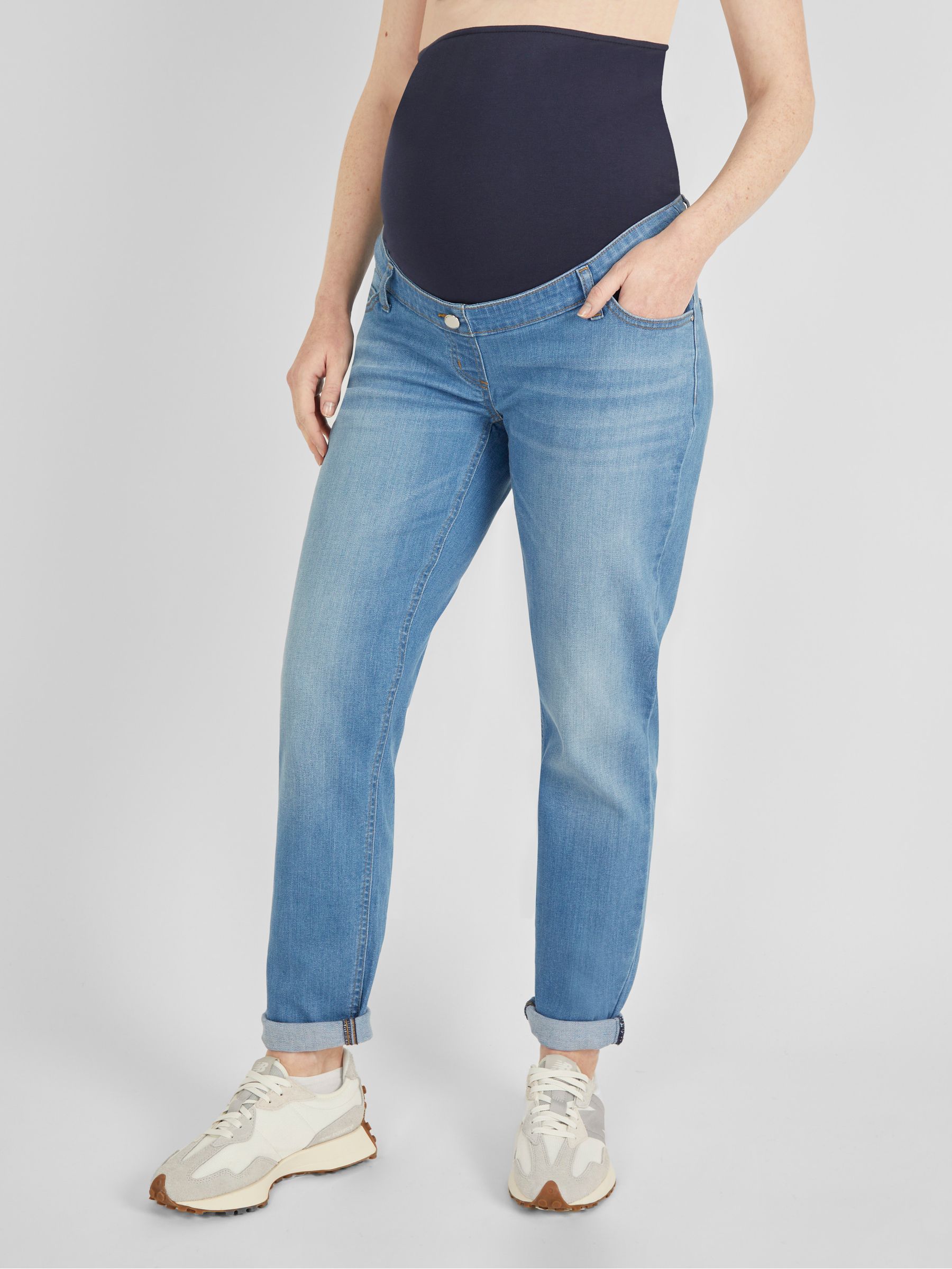 Light Wash Blue Slim Boyfriend Maternity Denim Jeans - Image 2 of 5