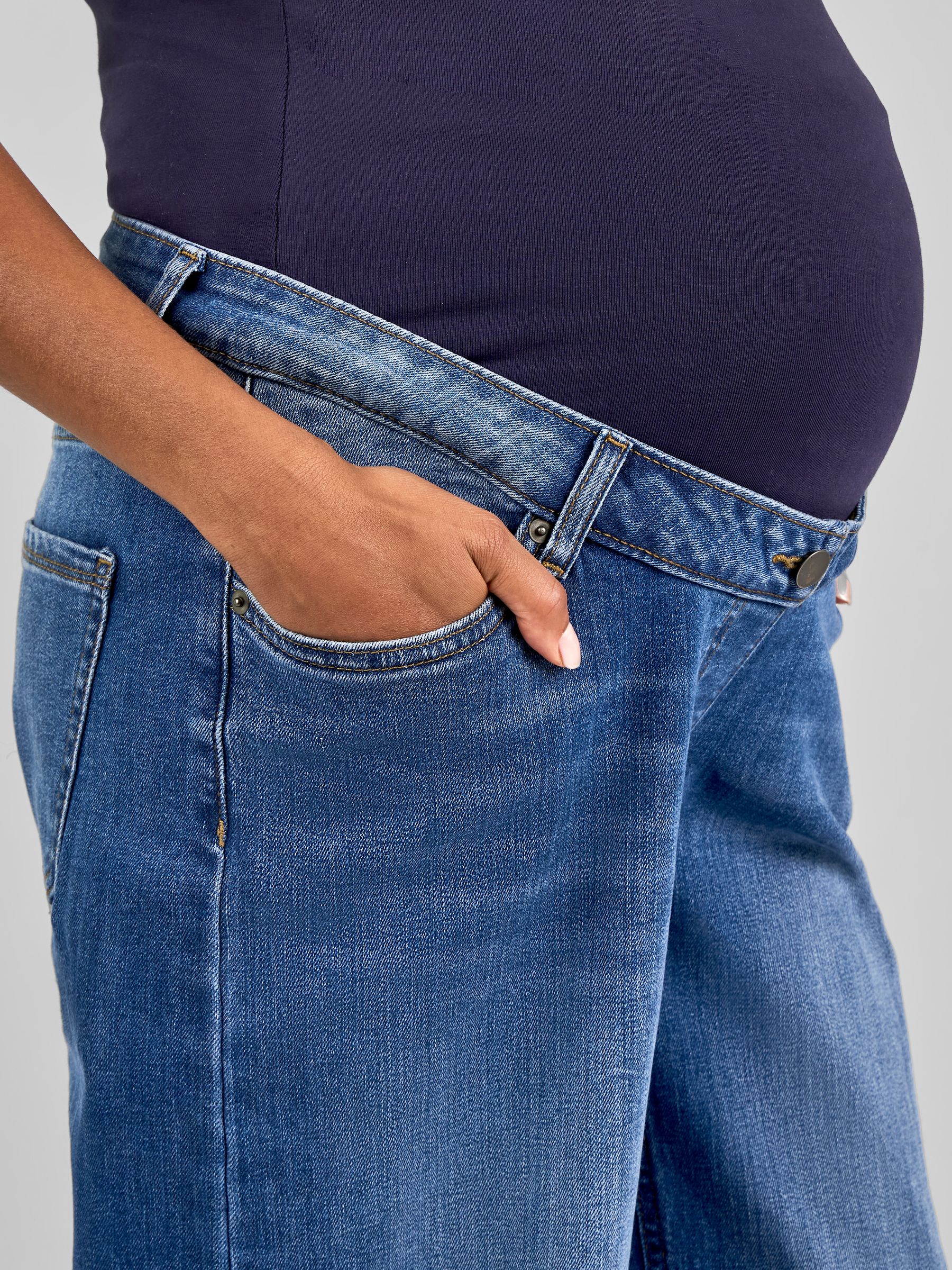 Mid Wash Blue Wide Leg Maternity Denim Jeans - Image 4 of 5