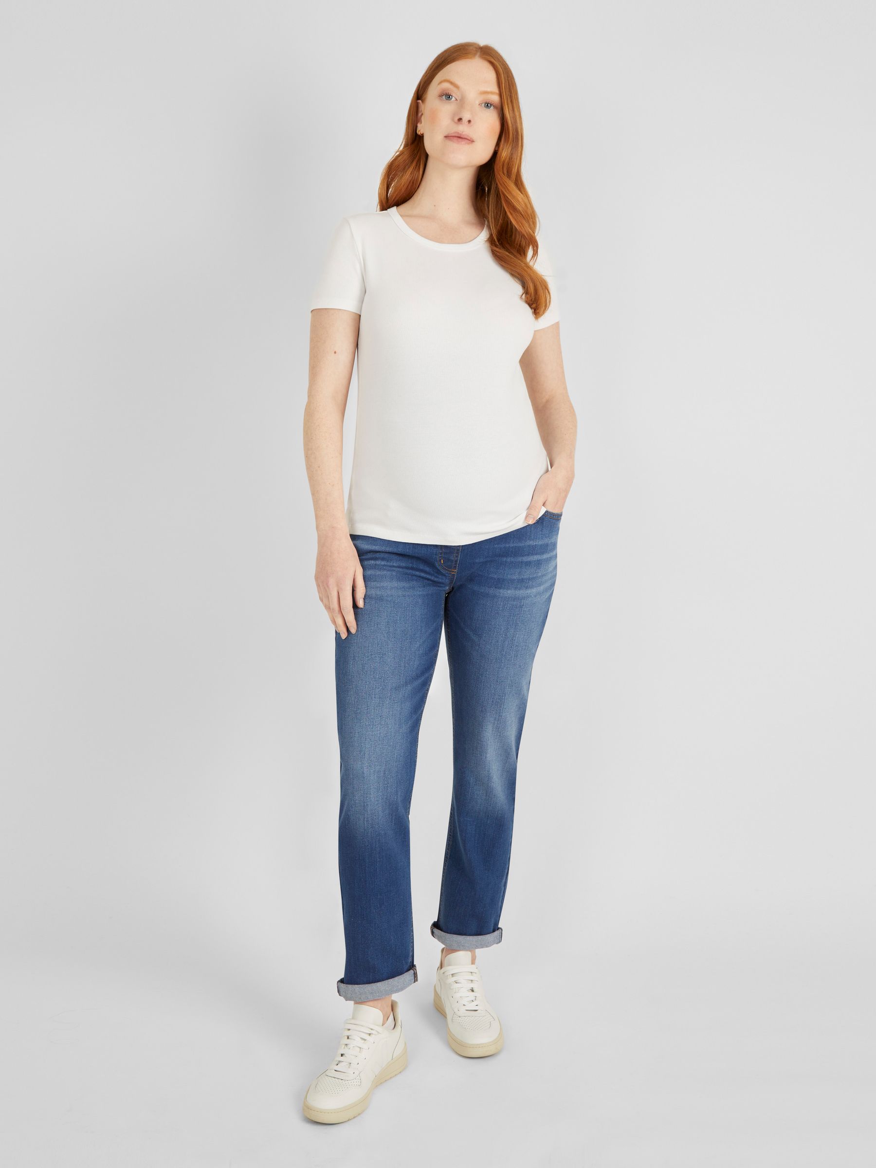 Mid Wash Blue Mom Maternity Denim Jeans - Image 1 of 5
