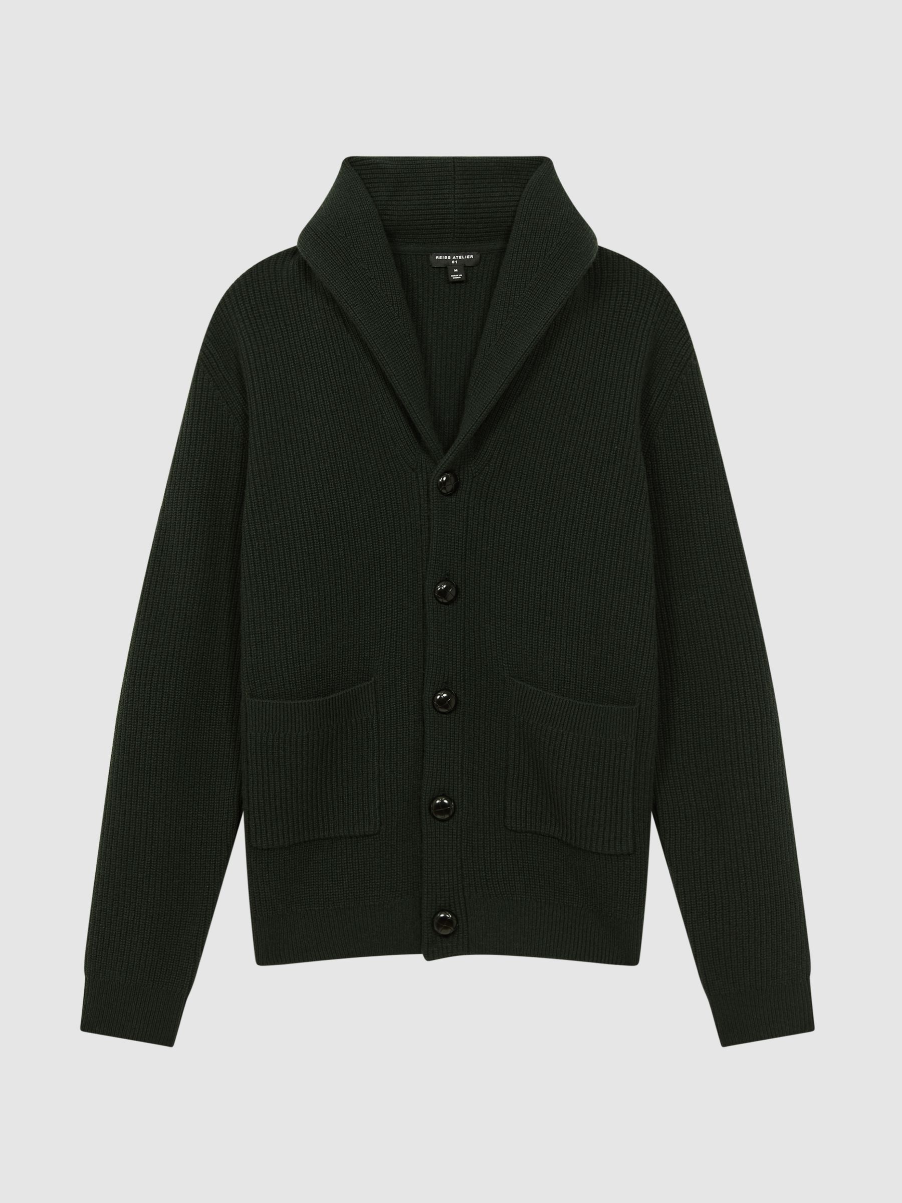 Atelier Cashmere Button-Through Cardigan in Forest Green - Image 2 of 7