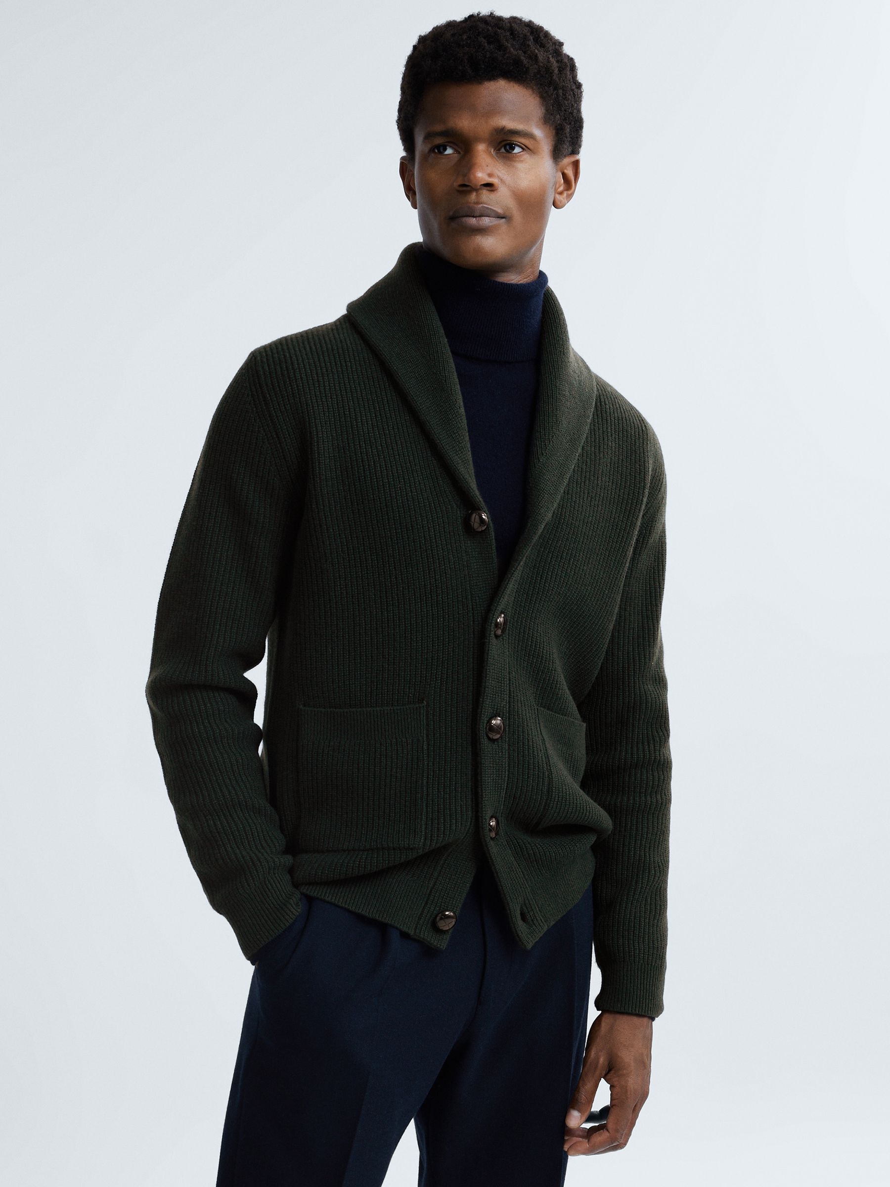 Atelier Cashmere Button-Through Cardigan in Forest Green - Image 4 of 7