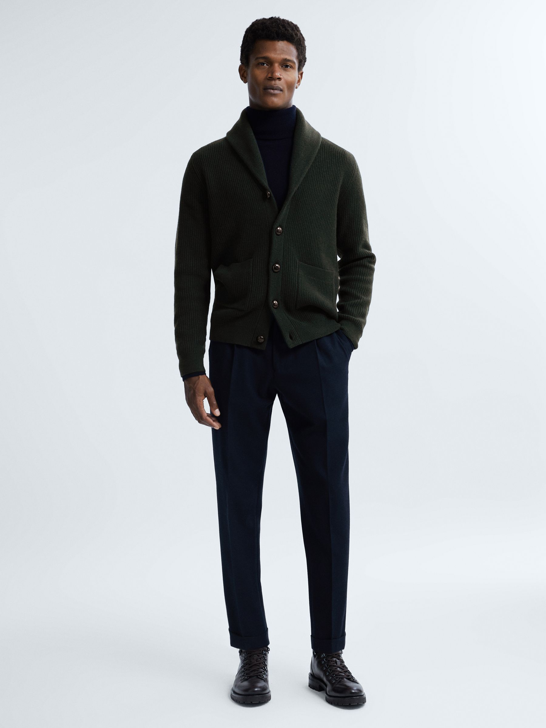 Atelier Cashmere Button-Through Cardigan in Forest Green - Image 6 of 7