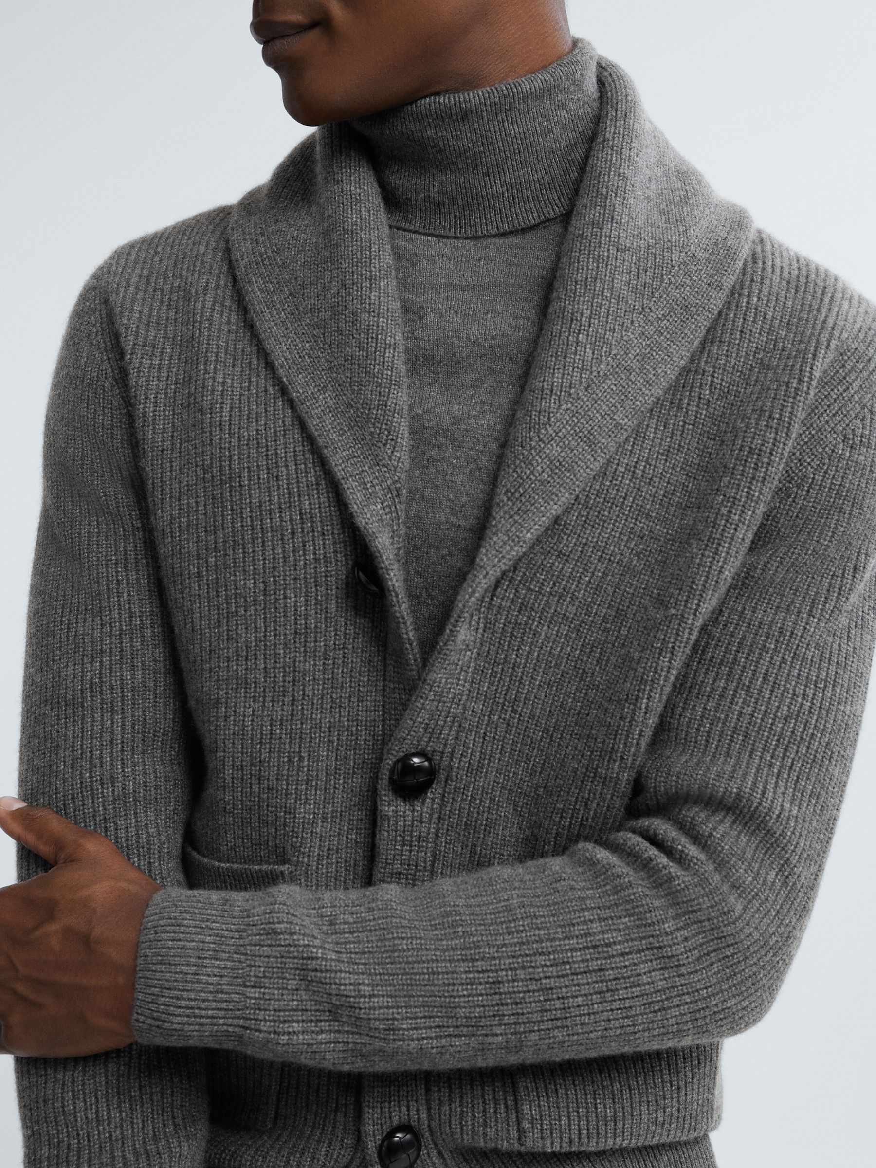 Atelier Cashmere Button-Through Cardigan in Charcoal Melange - Image 1 of 7